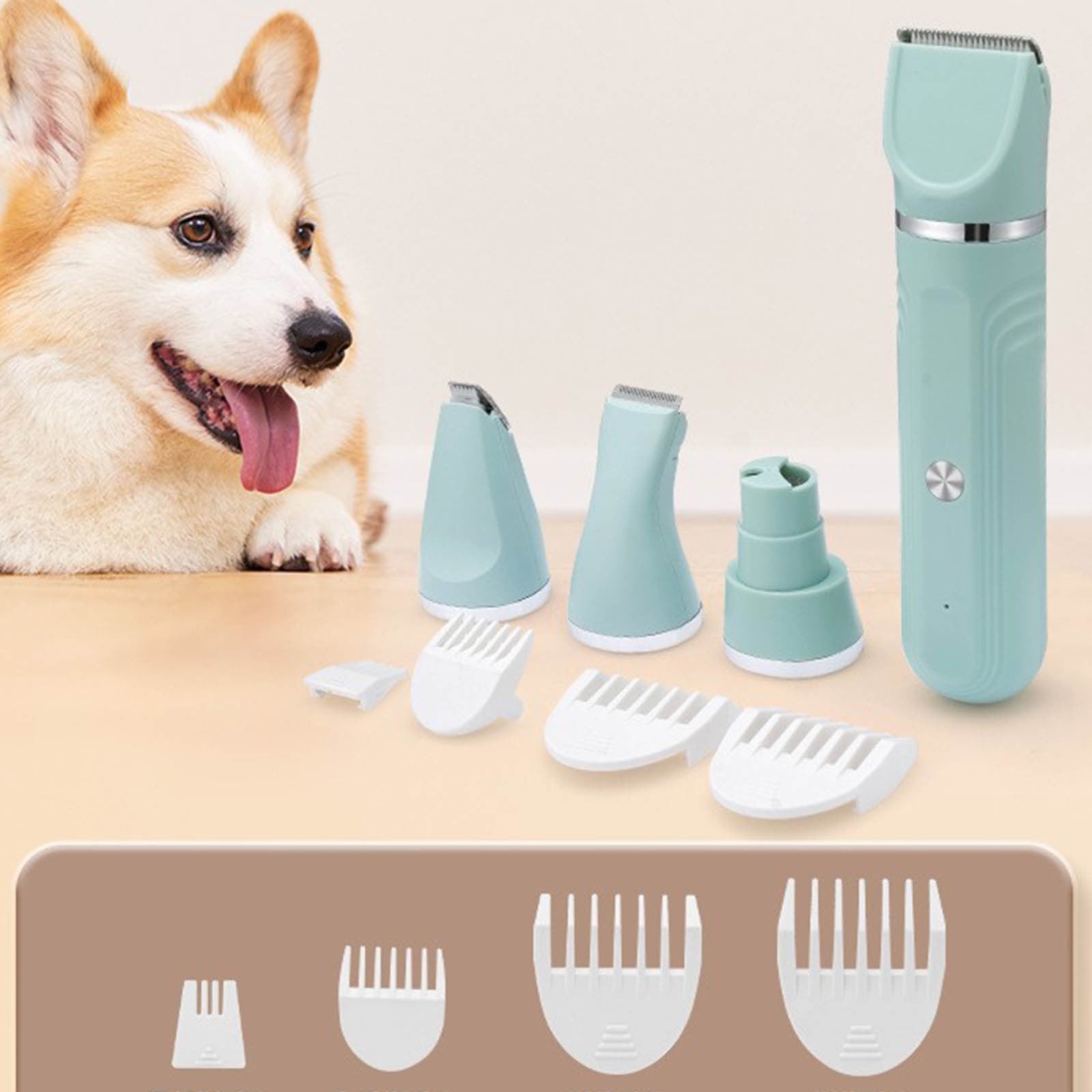 4-in-1 Pet Grooming Kit with Ceramic Blade, Low Noise Clippers for Dogs Cats, Rechargeable Trimmer for Paw Pad Hair & Nail Care
