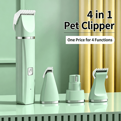 4-in-1 Quiet Pet Hair Clipper Grooming Kit, Rechargeable Electric Trimmer for Dog & Cat Paw, Body, Nail Grinding & Curved Cutting