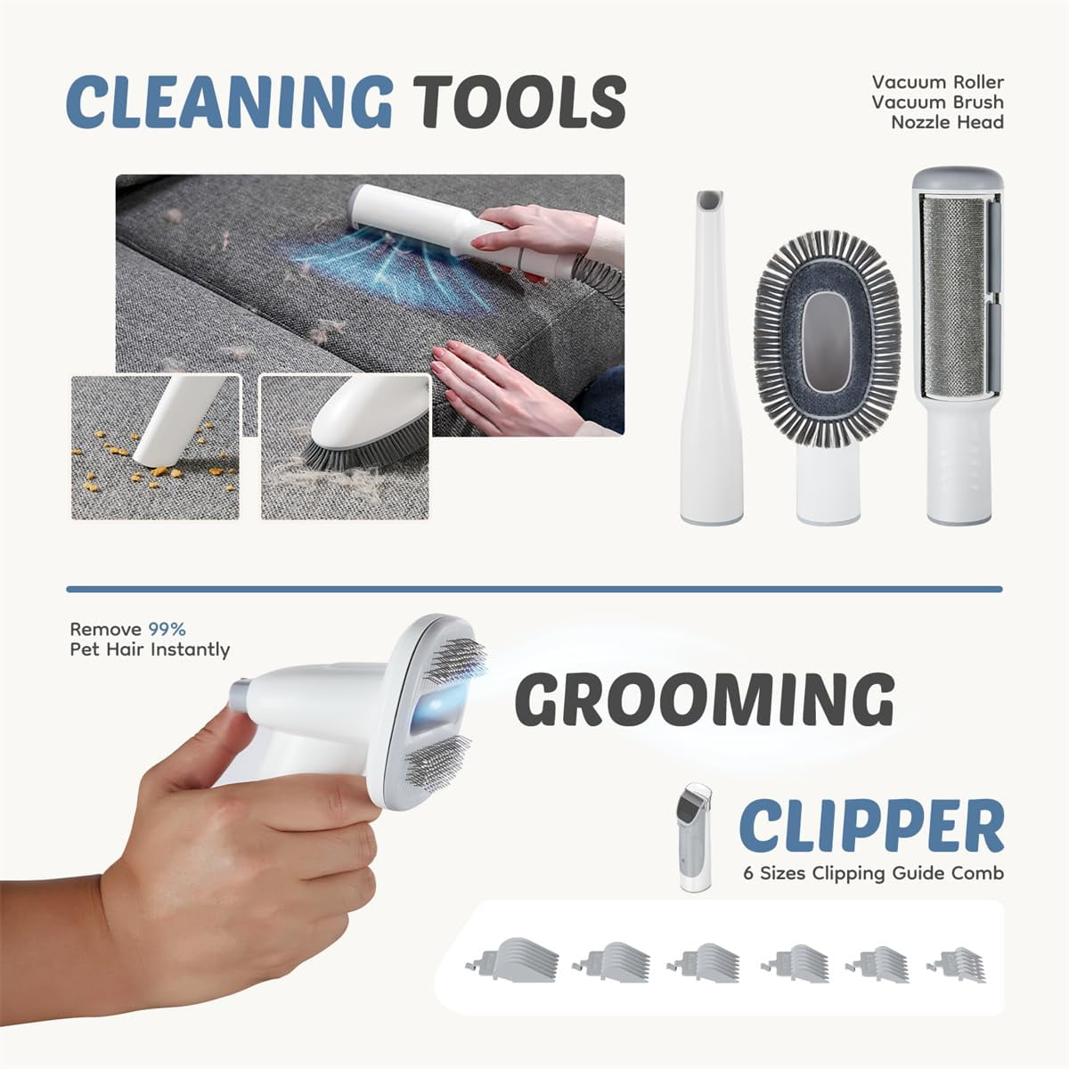 Blazezo Pet Grooming Kits, Professional Dog Grooming Clippers with 2.5L Cup, 3 Suction Modes, Low Noise Dog Grooming Kit, 5 Tools for Dogs & Cats Hair Trimming