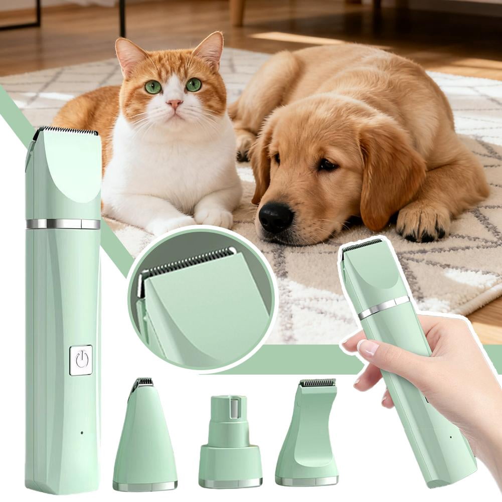 4-in-1 Pet Grooming Kit Rechargeable Dog & Cat Clippers with Ceramic , Paw Trimmer, Nail Grinder & Detail Trimmer, Low Noise Quiet Cordless Home Grooming Tool