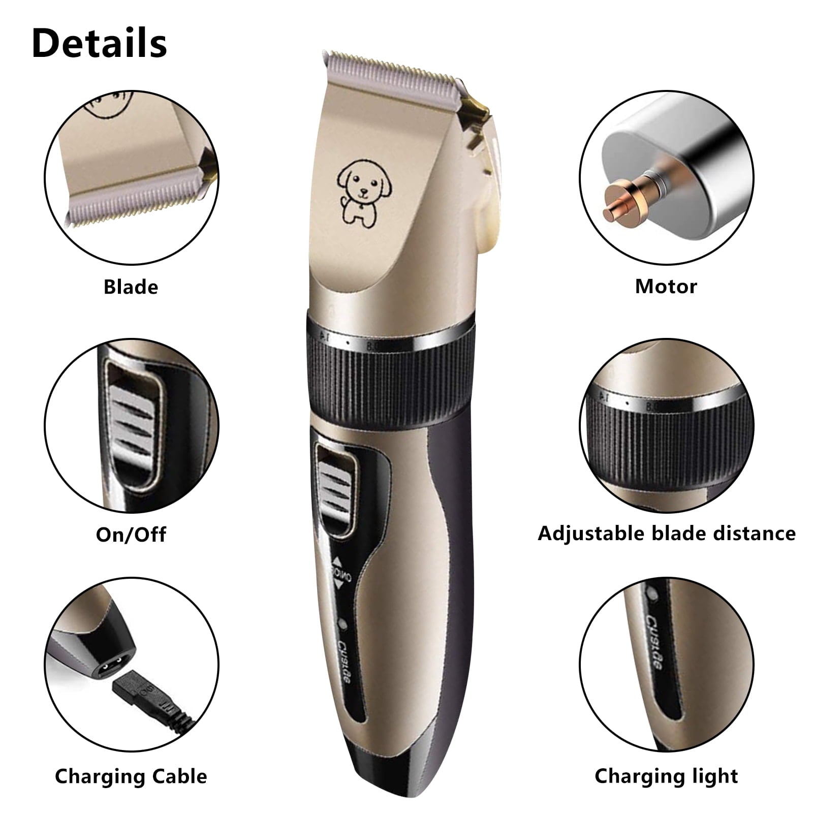 GLUAAE Rechargeable Dog Clippers, Low Noise Pet Shaver Dog Grooming Kit Cordless Professional Dog Hair Trimmer with Comb Scissors for Dogs Cats & Others