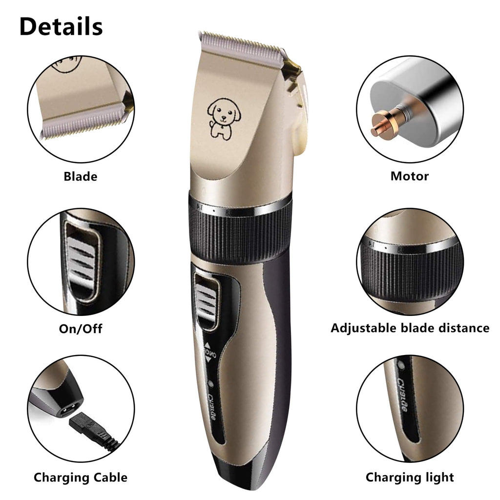QiShi Pet Clippers，Low Noise Rechargeable Hair Trimmer for Dogs & Cats，Cordless Grooming Kit with Dog Shaver
