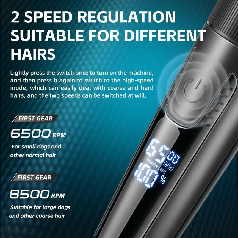 Zengdainm Pet Hair Clipper, Dog Grooming Kit with 4 Guard Combs &5-Speed Fine-Tuning, Professional Dog Shaver Trimmer for Thick-Coated Dogs & Cats