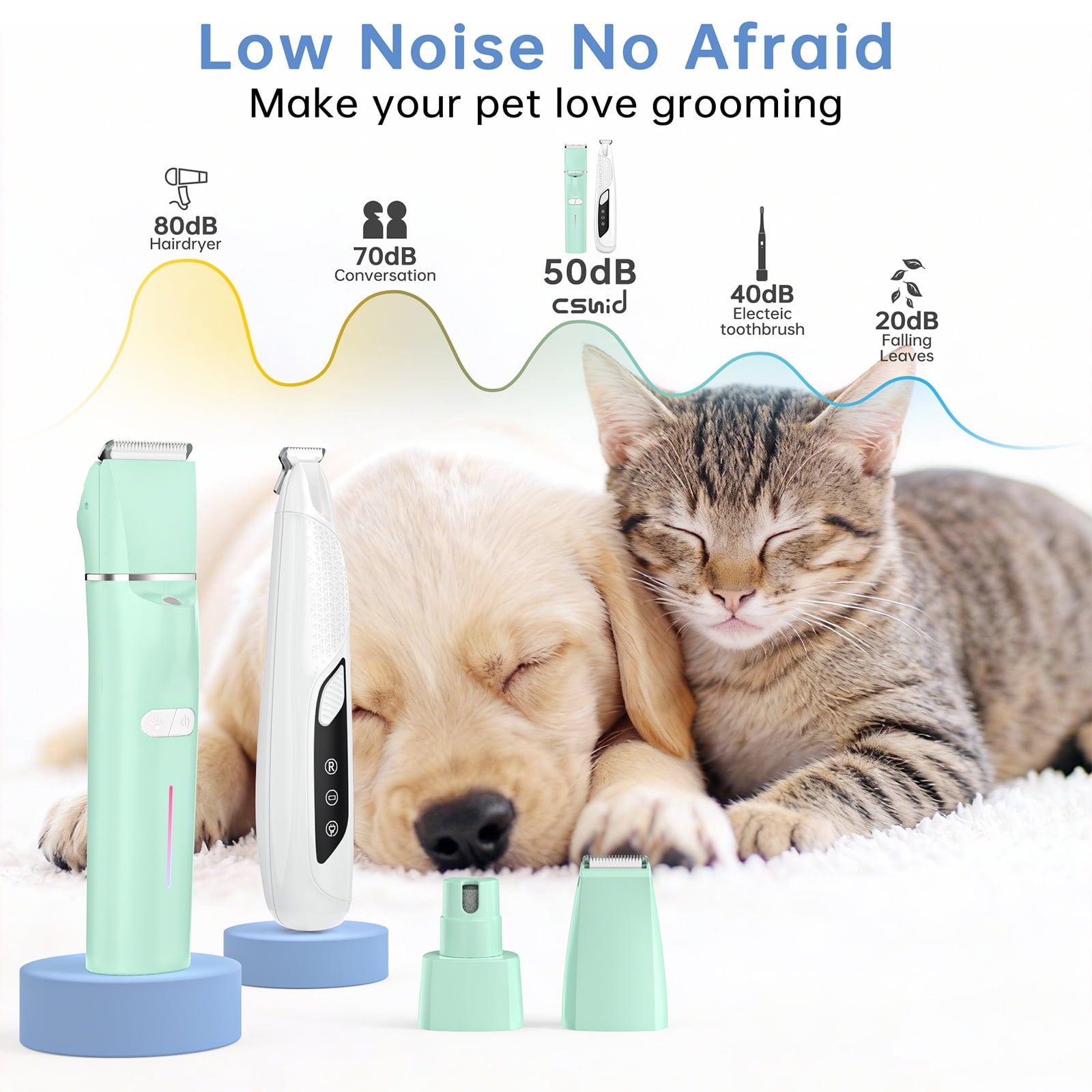 Dog Grooming Kit, Dog Clippers for Grooming for Thick Curly Coats, Professional Pet Hair Shaver Paw Trimmer Cordless Rechargeable Low Noise for Dogs Cats Animals Face Ear