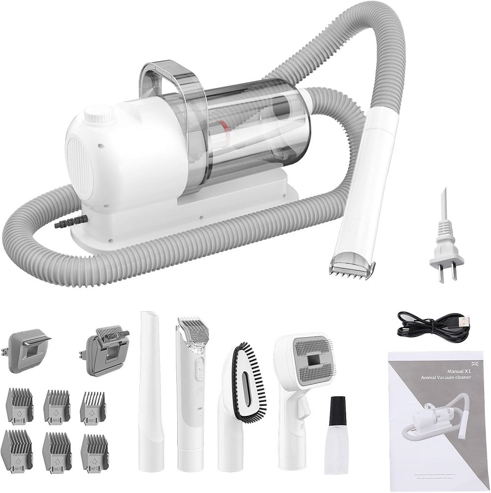 5-in-1 Pet Grooming Kit Vacuum Brush Electric Clipper with 2.5L Dust Cup Low Noise Deshedding Tool for Dogs Cats Home Cleaning