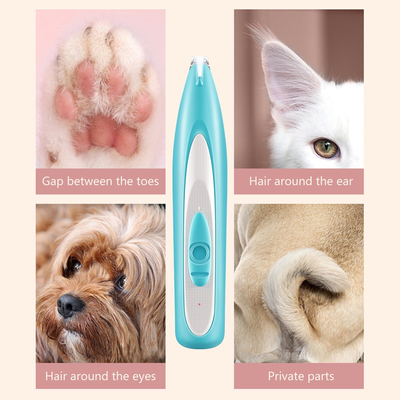Yyuenw Dog Paw Trimmer with LED Light, Rechargeable Cordless Dog Grooming Kit for Small Dogs, s, Low Noise Pet Hair Shaver for Small Dogs Cats Trimming Around Paws, Eyes, Ears, Face, Rump