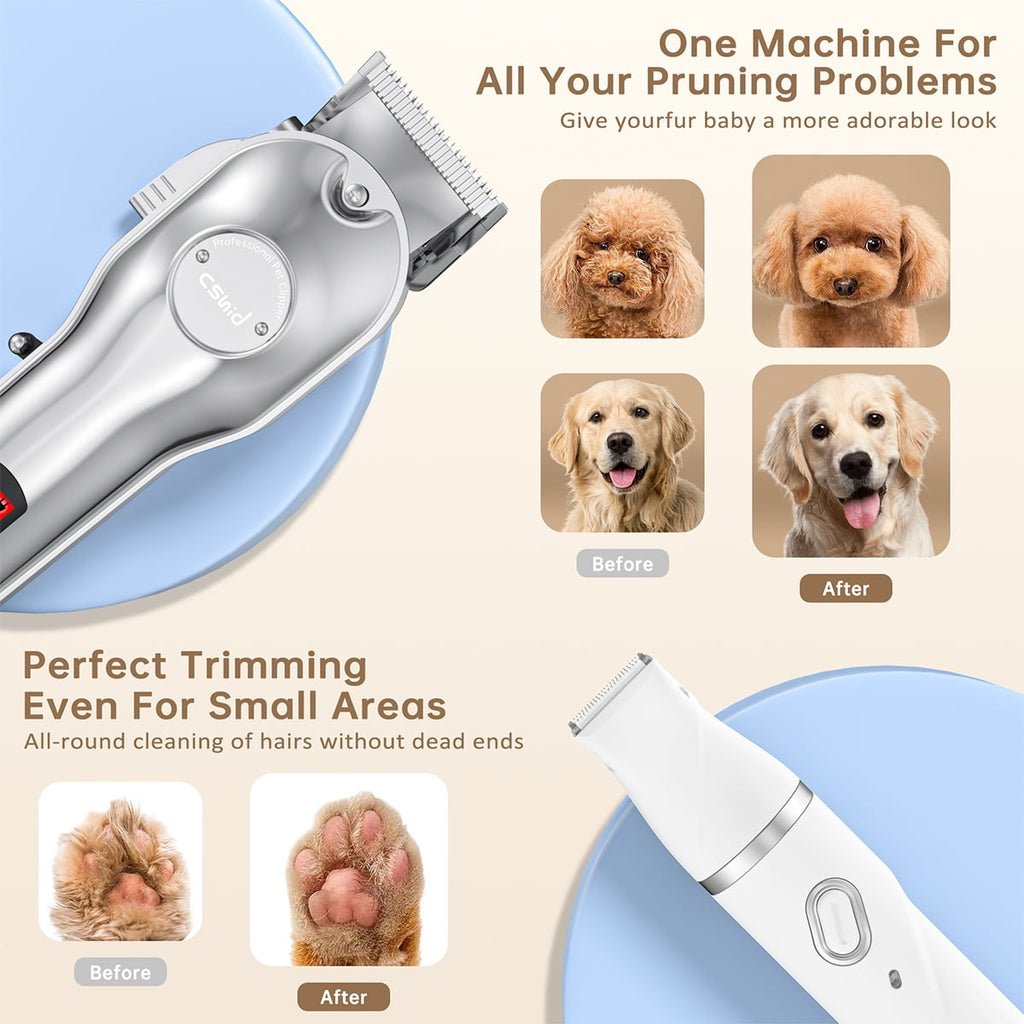 Dog Clippers for Grooming for Heavy Thick Hair Coats with Dog Paw Trimmer Nail Grinder for Grooming, Low Noise Rechargeable Cordless Dog Grooming Kit with Paw Trimmer Nail Grinder for Small Large Dog