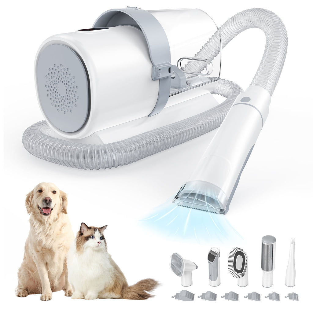 CONCETTA 5-in-1 Pet Grooming Vacuum Kit, 2.5L Dust Cup, 3 Suction Modes, and 5 Professional Grooming Tools, With Low Noise Cordless Clippers, White