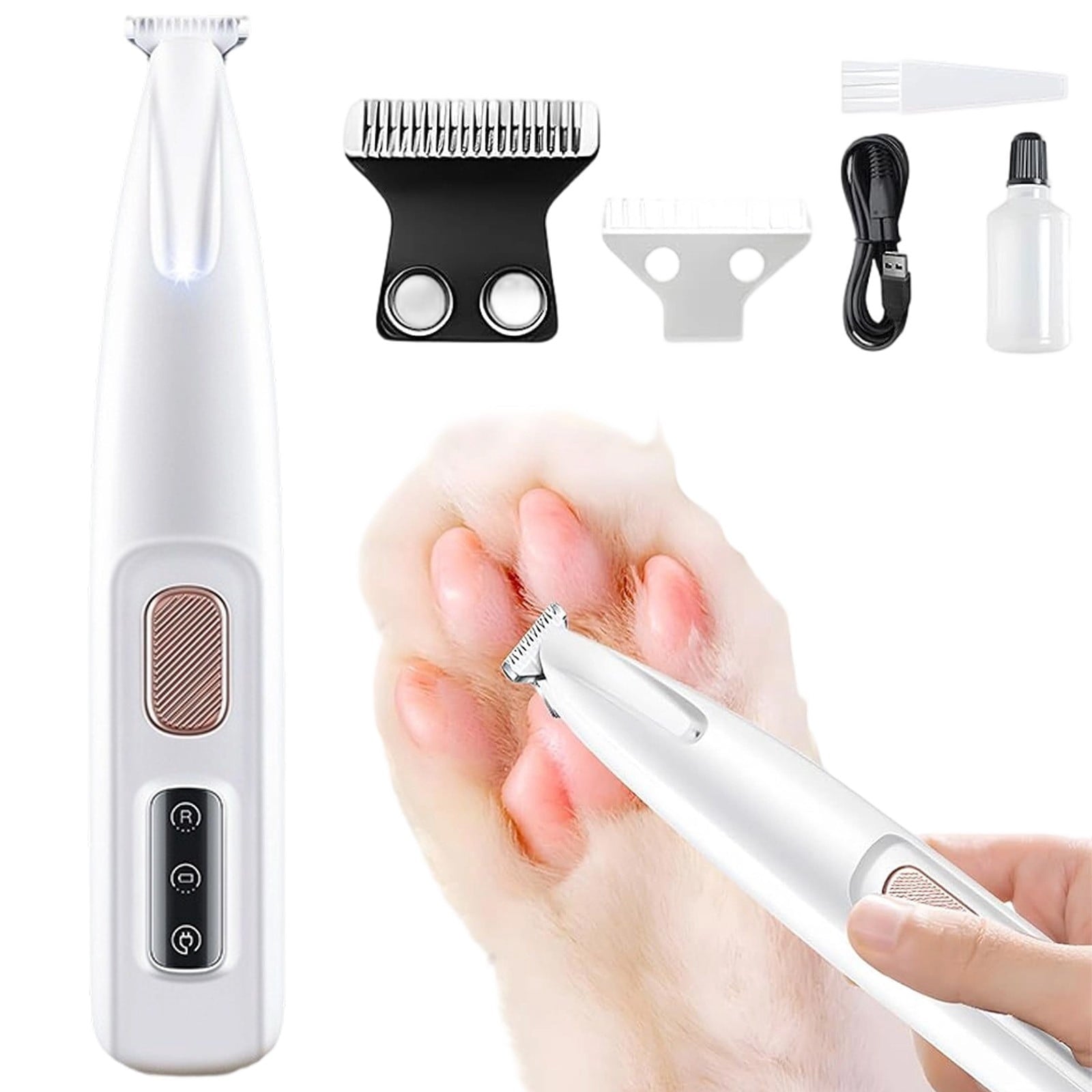 Barhoo Multifunctional Pet Grooming Trimmer Rechargeable Low Noise Hair Clipper with Led Light Precision Shaver for Dogs Cats Ears Face Paws Buttocks Cordless Electric Pet Grooming Kit Waterproof