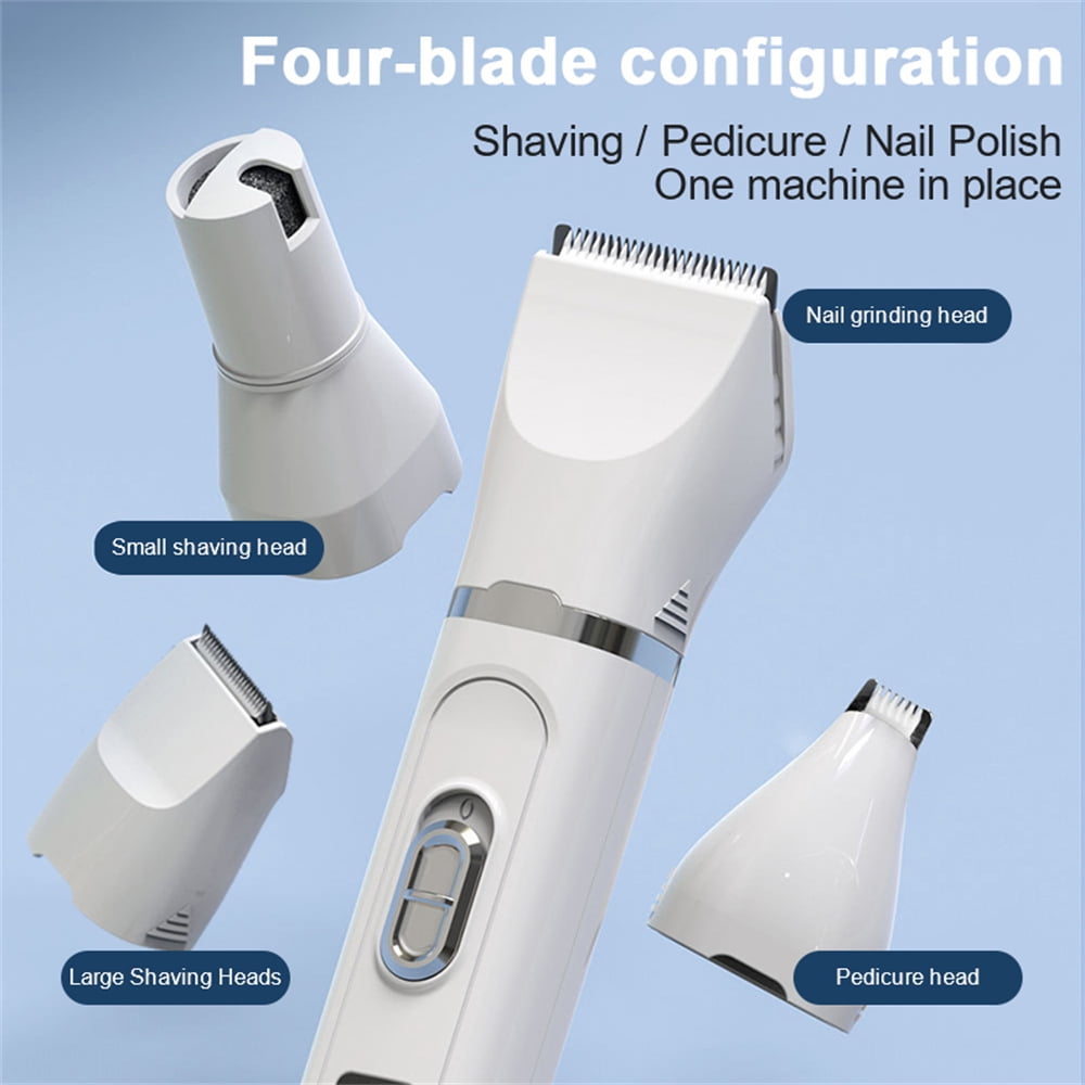 INTELIVE Dog Hair Clippers Grooming Kit, 4 in 1 Electric Trimmer, Low Noise Rechargeable Cordless Pet Hair Grooming with Nail Grinder for Cats Dogs Pets