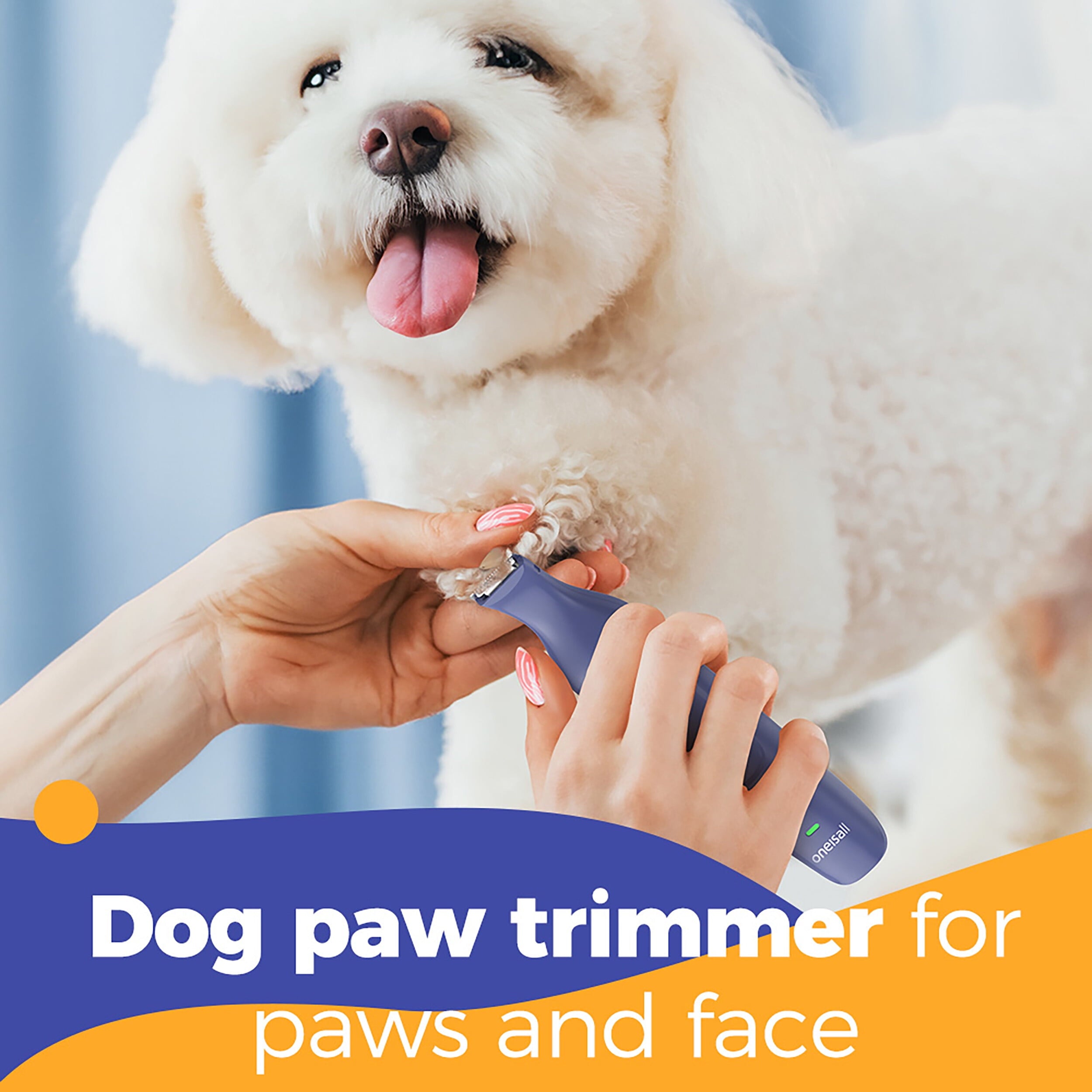 Oneisall 4 In 1 Dog Paw Trimmer for Small Dogs, N12 Low Noise 2 Speed Dog Grooming Kit Includes 3 Trimmer Heads & 1 Nail Grinder Head, Cordless Dog Clippers for Grooming & Dog Nail Grinder - Navy