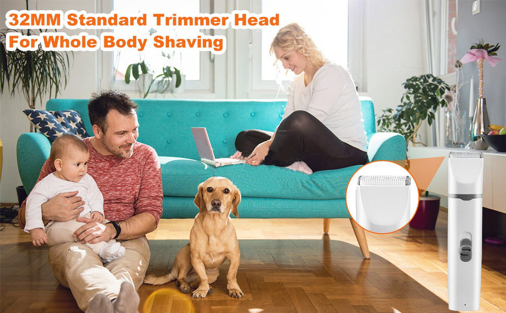 Dogs Hair Clippers Grooming Kit with Nail Grinder, 4-in-1 Electric pet Clippers for Dogs, Low Noise USB Rechargeable Cordless for Dogs Cat, Grooming Paws, Eyes, Ears, Face, Matted Hair, White