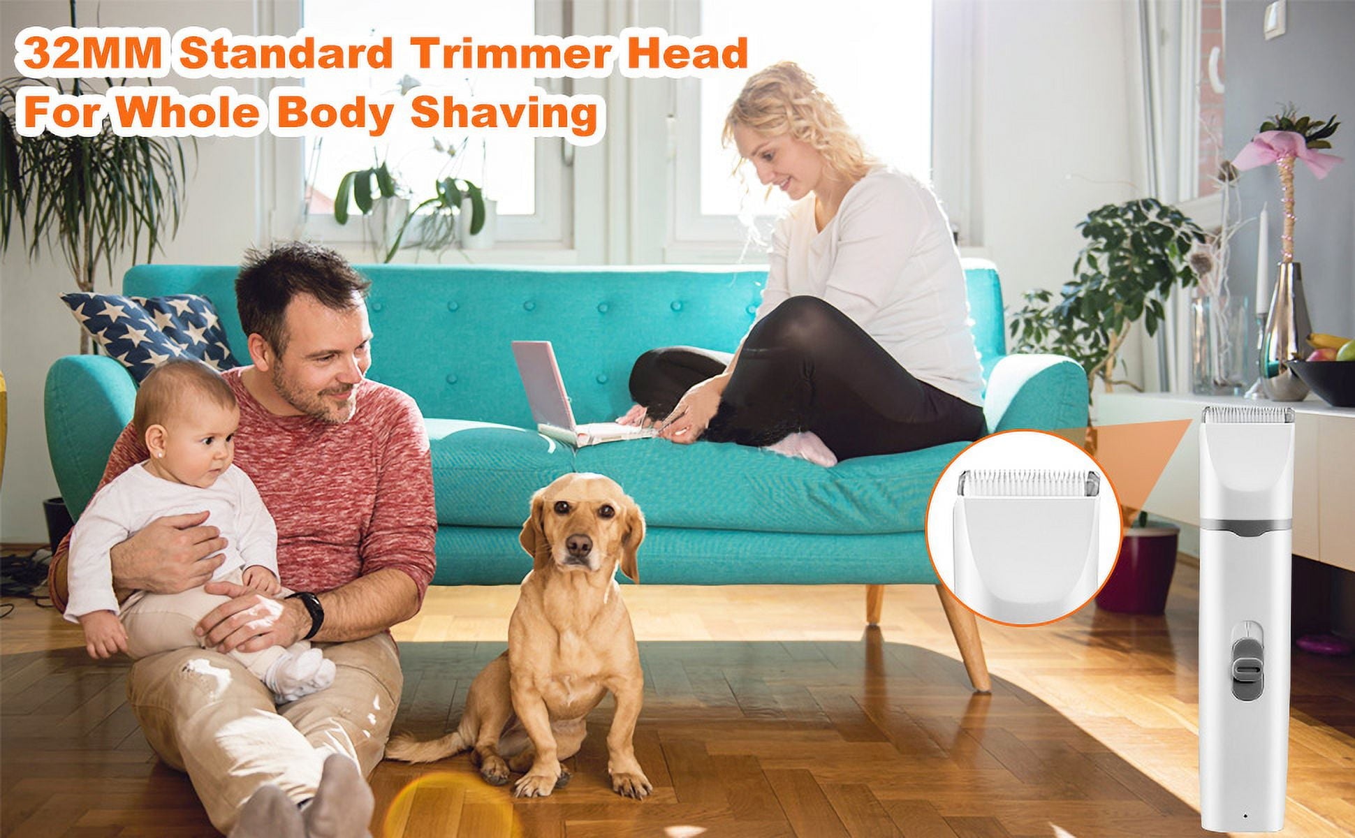 Dogs Hair Clippers Grooming Kit with Nail Grinder, 4-in-1 Electric pet Clippers for Dogs, Low Noise USB Rechargeable Cordless for Dogs Cat, Grooming Paws, Eyes, Ears, Face, Matted Hair, White