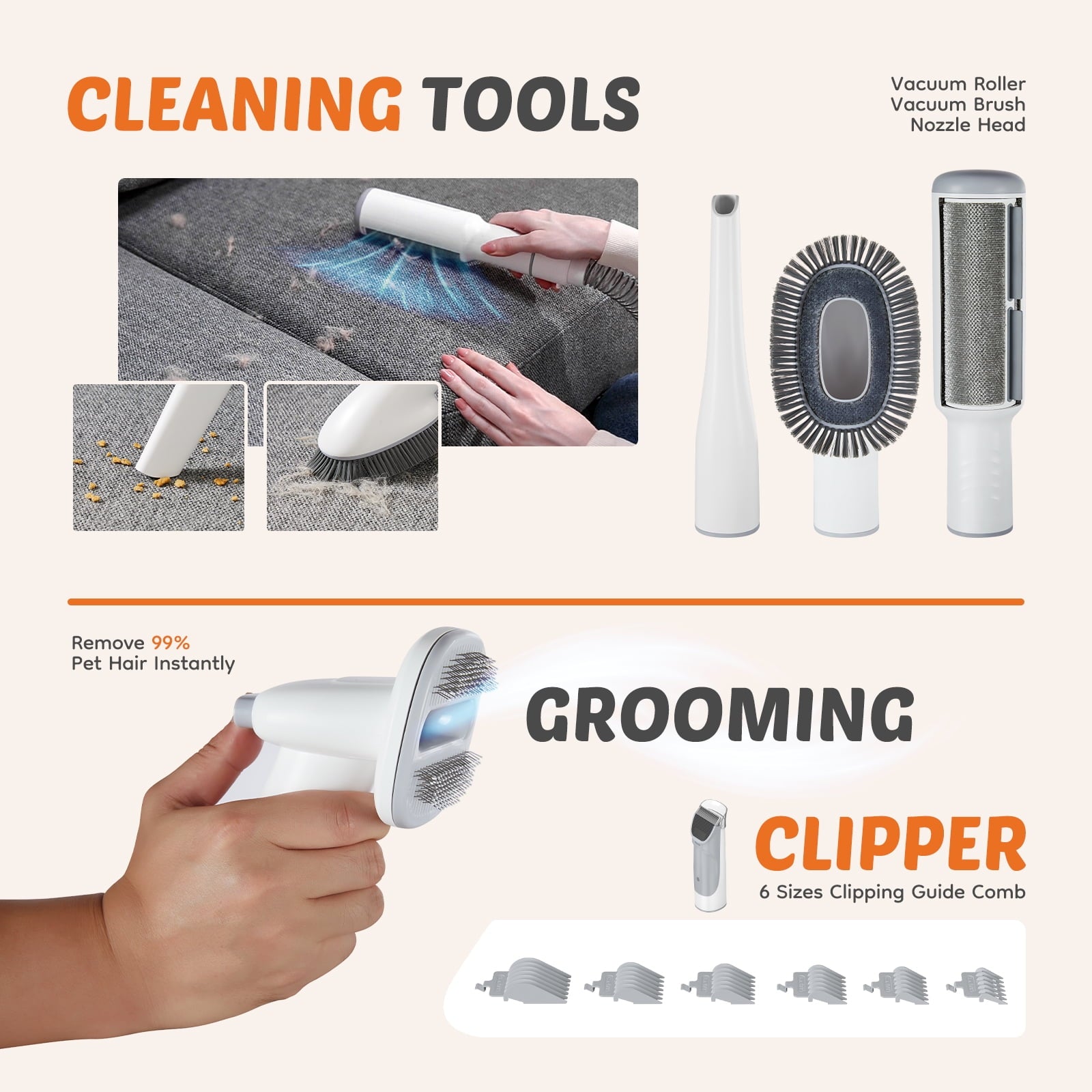 MCQ 5 in 1 Dog Grooming Vacuum Kit: Electric Pet Trimmer Clipper with 2.5L Dust Box, Ultra-Quiet Operation
