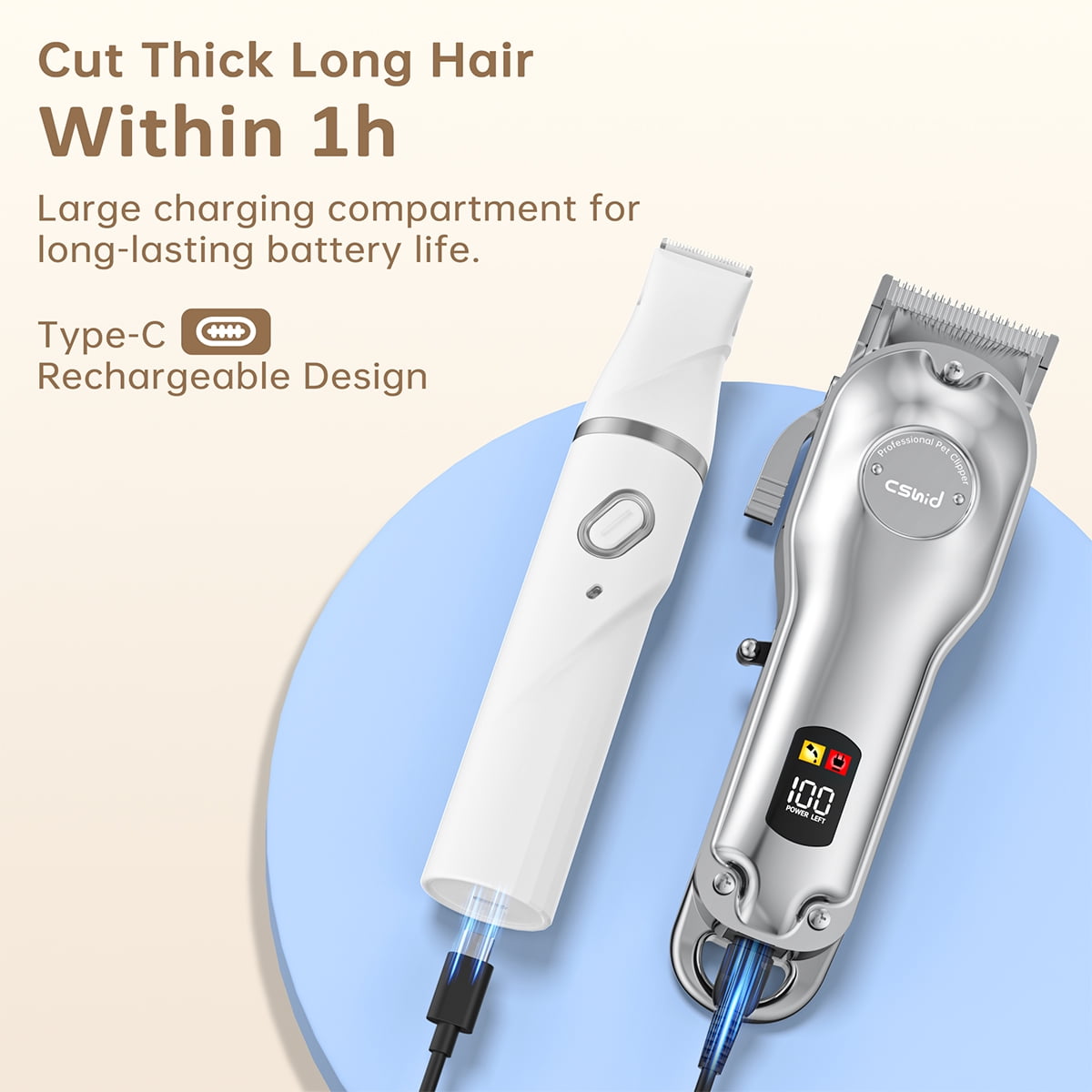 Dog Clippers with Dog Paw Trimmer for Heavy Thick Hair, Cordless Dog Grooming Kit, Low Noise Clippers for Grooming with Stainless Steel Blade, Rechargeable Dog Shaver for  Small and Large Dogs Cats
