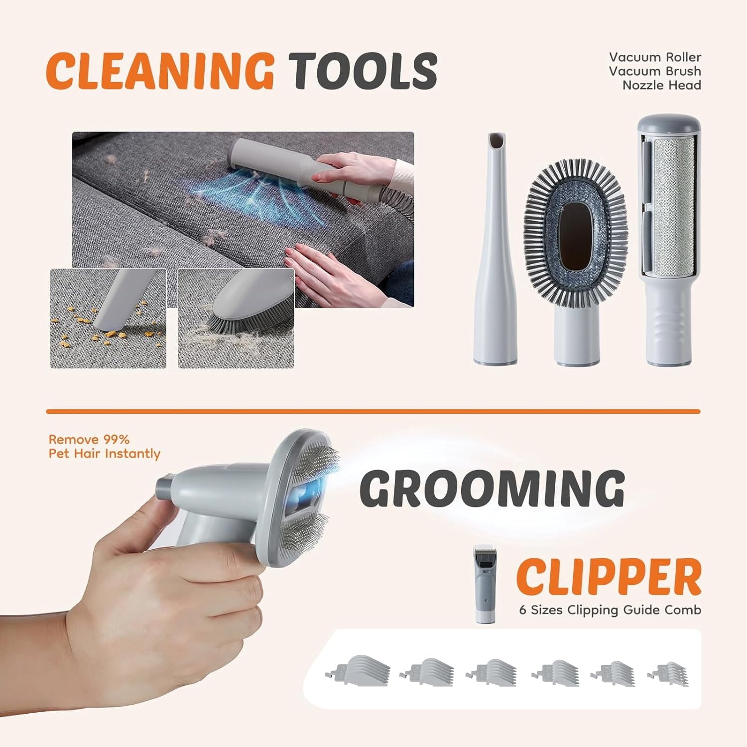 2.5L Cup Professional Pet Grooming Vacuum Kit, 3 Suction Modes and 5 Groomer Tools with Cordless Low Noise Dog Clippers for Cats, Other Animals Hair Trimmer