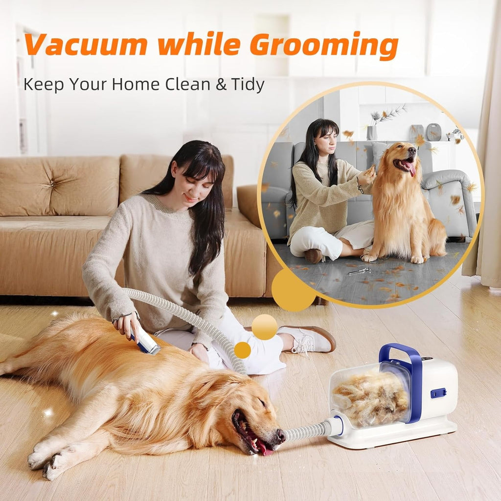 Dog Grooming Kit with Vacuum, 15000Pa Pet Hair Clipper and Shedding Brush, 50dB Low Noise, 2L Capacity,
