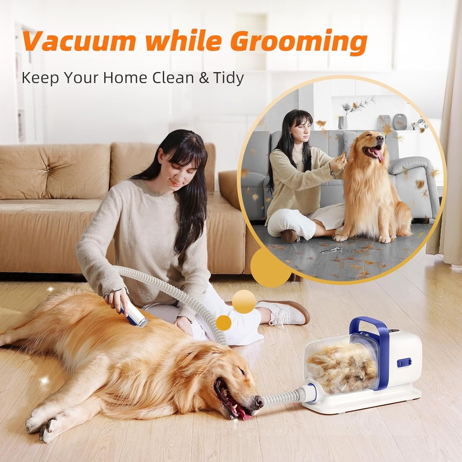 Dog Grooming Kit with Vacuum, 15000Pa Pet Hair Clipper and Shedding Brush, 50dB Low Noise, 2L Capacity,