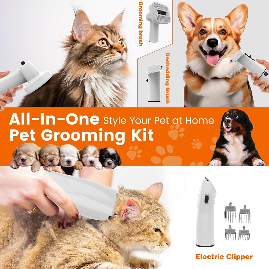 Dog Grooming Vacuum, Dog Grooming Kit with Pet Clippers, 12,000Pa Pet Hair Grooming Vacuum for Dogs, Vacuum Brush for Shedding Grooming, Low Noise Home Cleaning Tool in 1