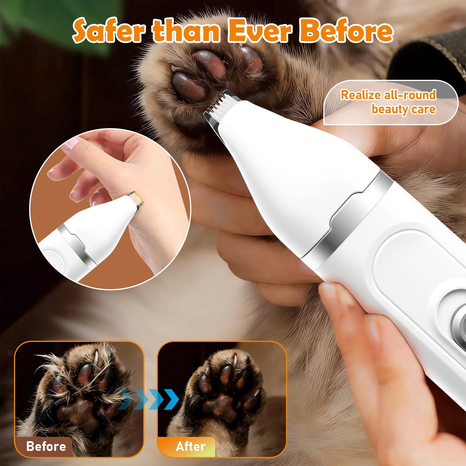 4 in 1 Portable&nbsp;Dog Grooming Kit 3 Speed Dog Hair Trimmer Nail Grinder with Durable LED Display USB Charging Waterproof Pet Grooming Supplies ABS White