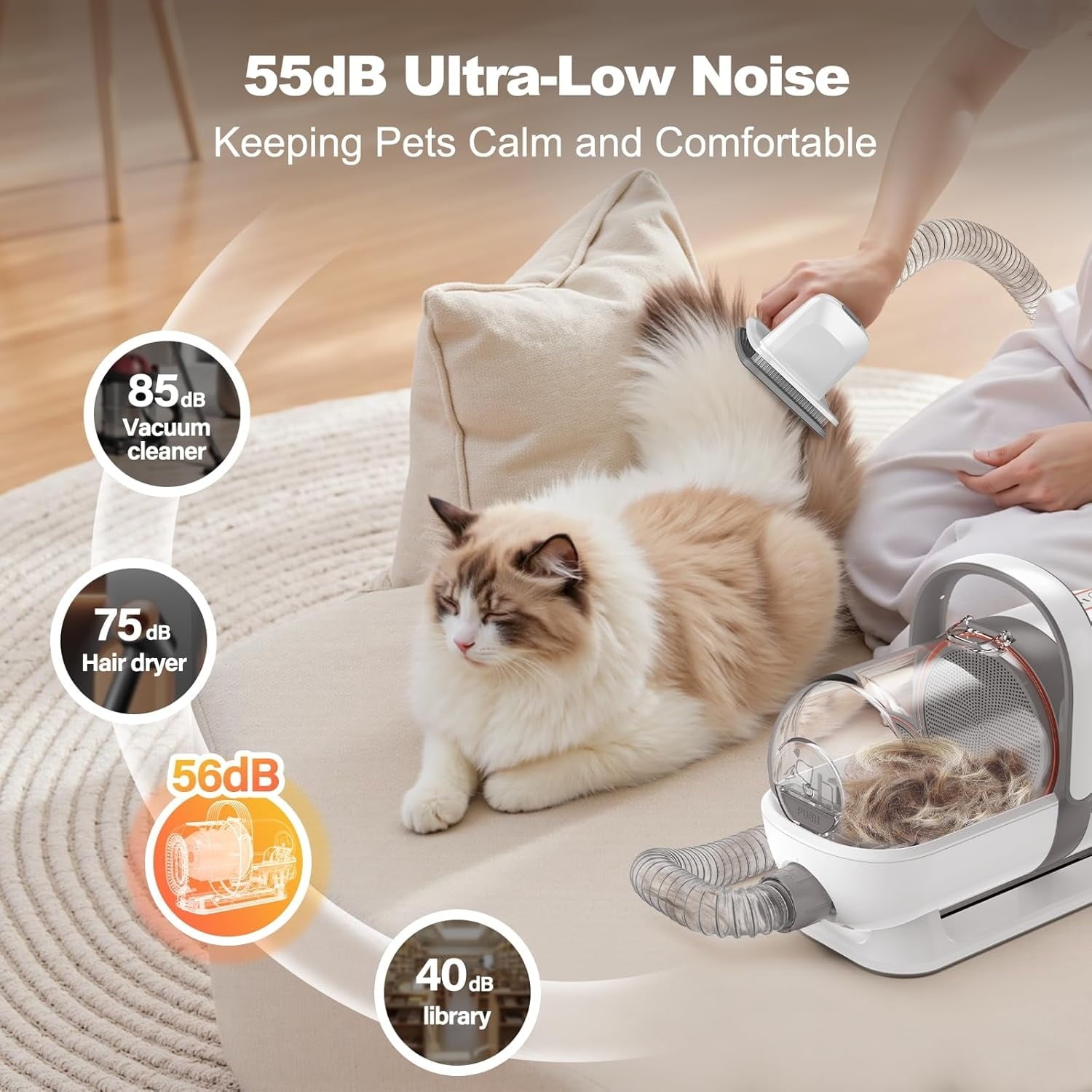 6-in-1 Dog Grooming Kit, Pet Grooming Vacuum for Shedding, Dog Hair Vacuum with Clipper Nail Trimmer Grinder, Pet Brush Groomer at Home, Low Noise Cats Hair Remover, 1.5L Dust Cup