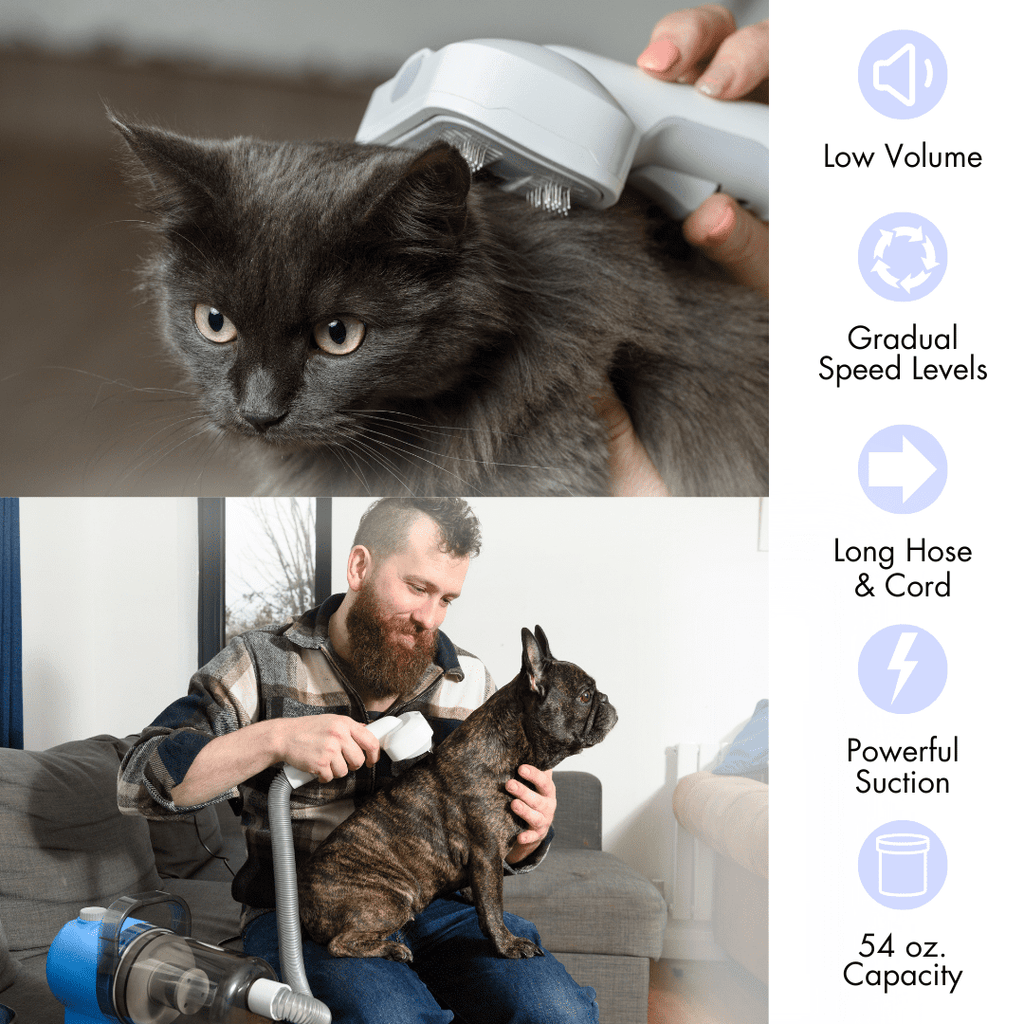 Pet Grooming Kit for Dogs & Cats, with Vacuum, Removes up to 99% of Fur, Brushes, Clippers, for Shedding, Low Noise, Adjustable Speed Suction, 16 pcs, Blue