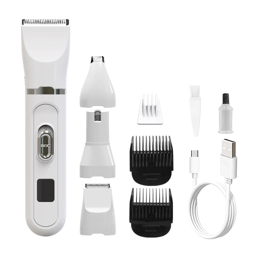 4-in-1 Pet Grooming Clipper, Low Noise USB Rechargeable Dog Cat Hair Trimmer, Washable Blade Nail Grinder Grooming Kit