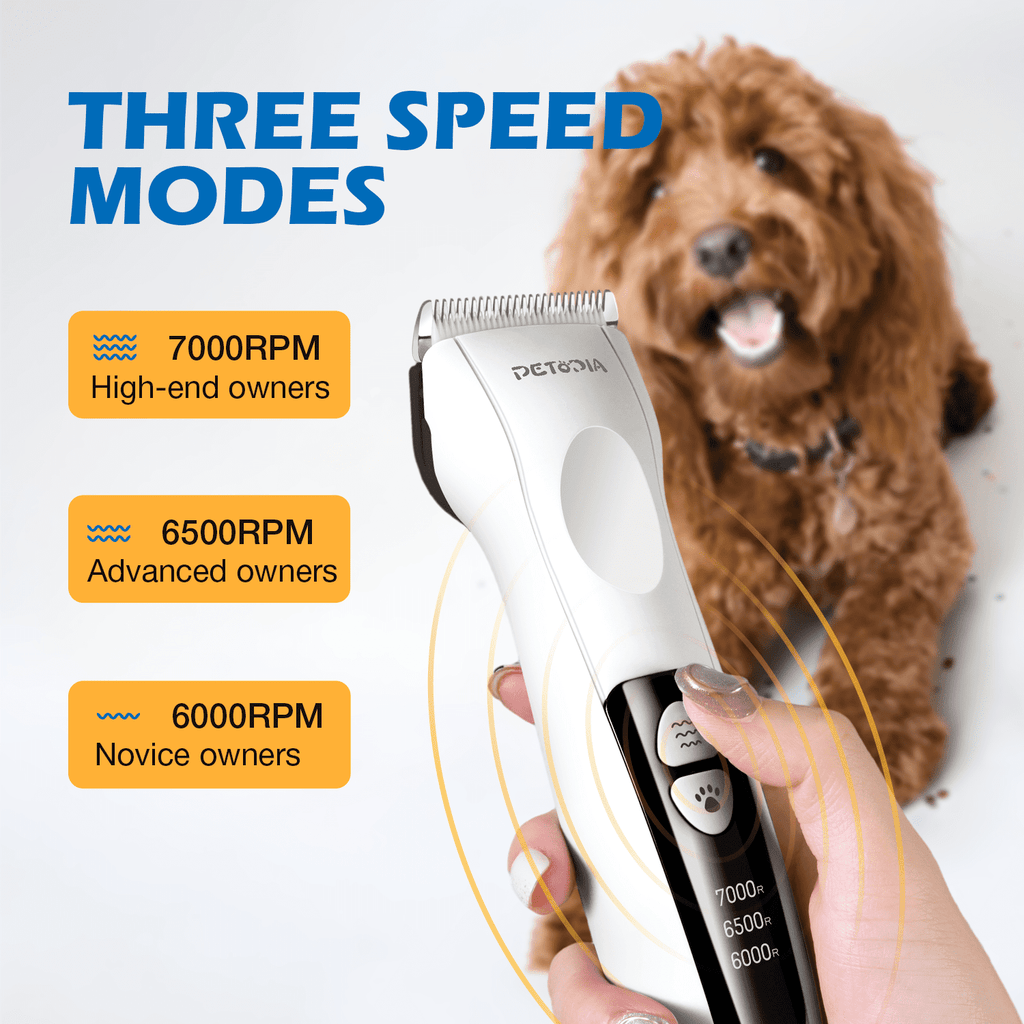 Petopia Cordless Dog Clippers for Grooming Kit 3 Speed 7000RPM Heavy Duty Hair Trimmers Metal Blade for Dogs Cat Pet with Thick&Heavy Coats, Low Noise Shaver