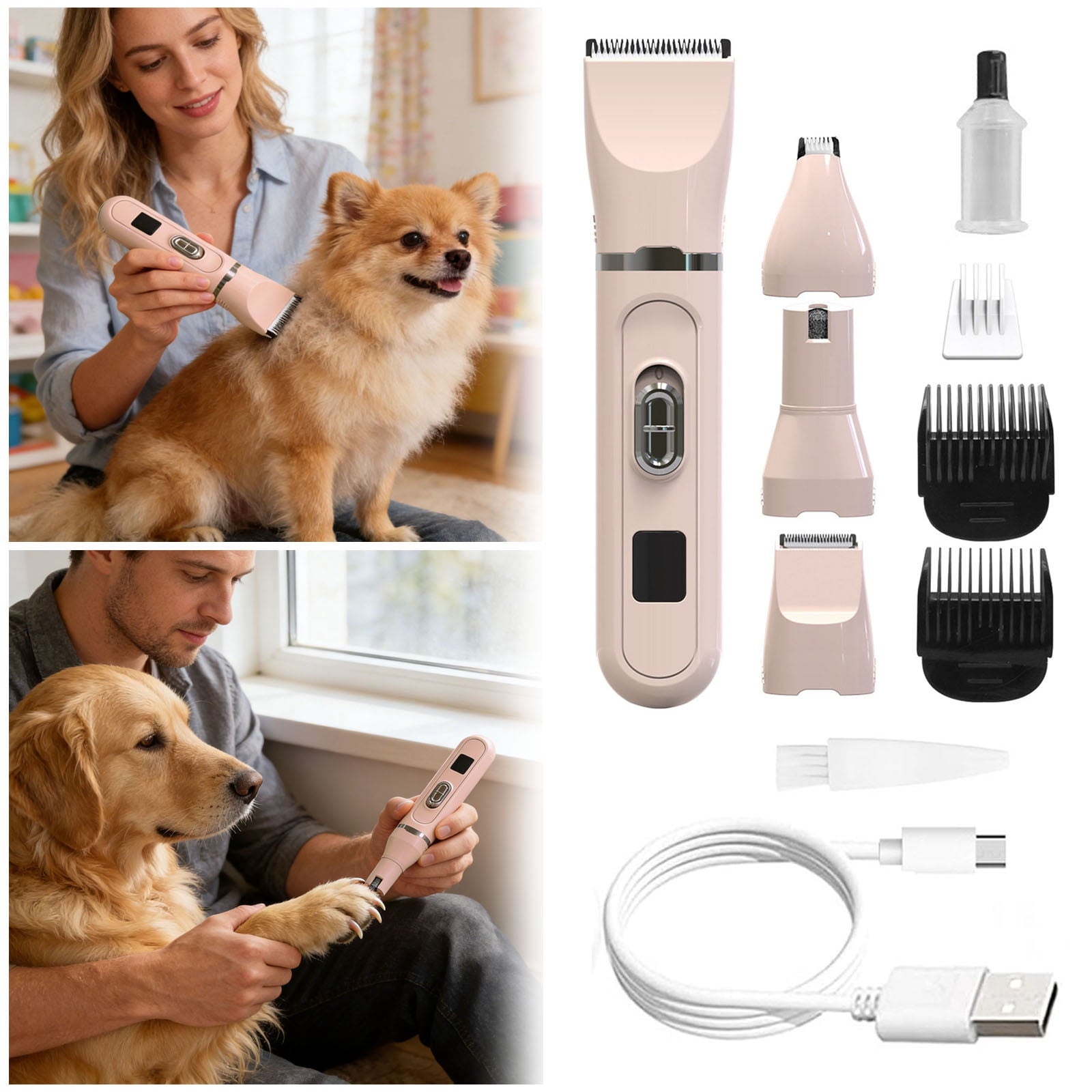 Pet Grooming Kit Rechargeable Dog Cat Hair Clipper Trimmer With Nail Clipper & File for Home Pet Care
