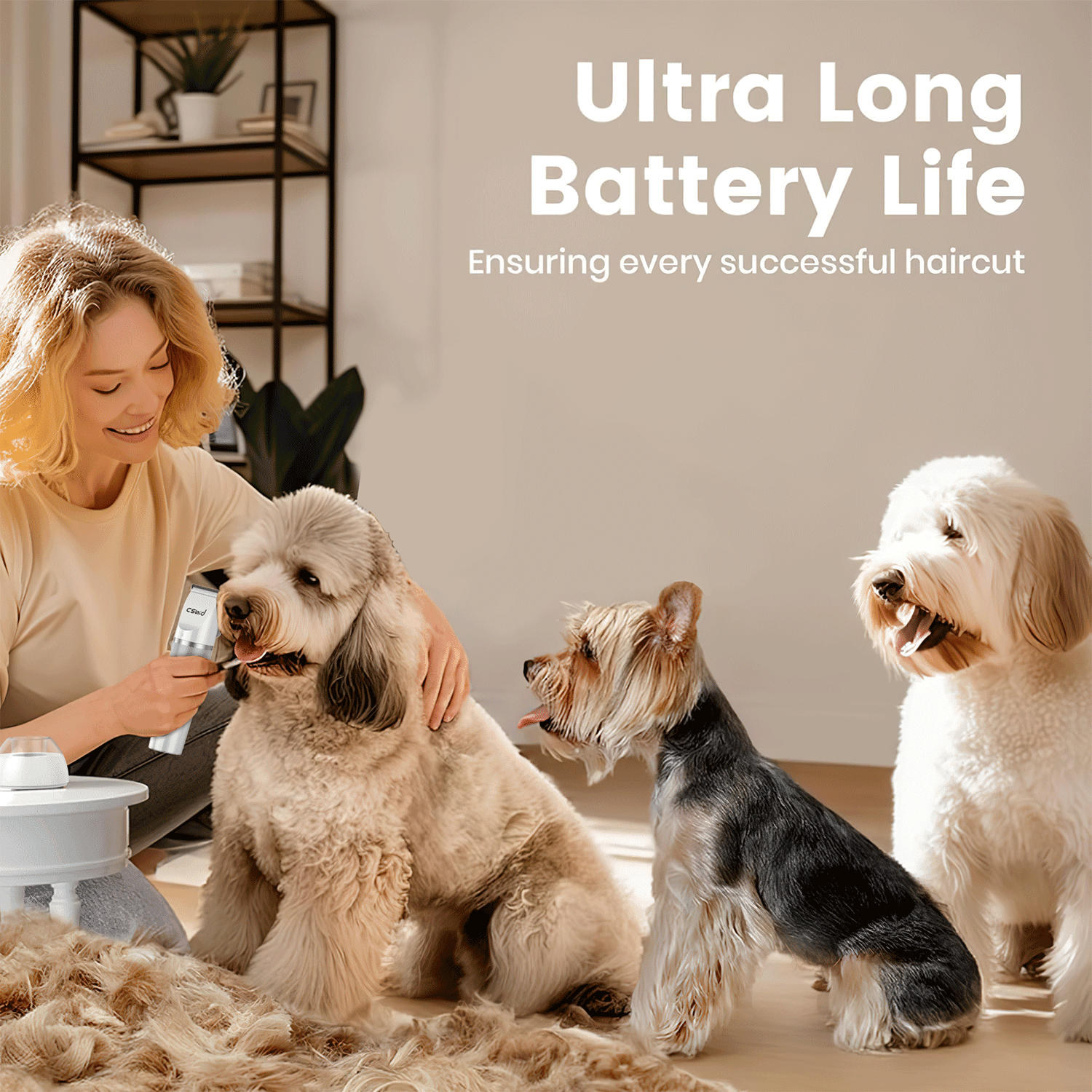 Dog Clippers with Charging Base, Professional LED Display Dog Heavy Duty Grooming Kit, 4 Speed Low Noise High Power Rechargeable Cordless Pet Tools for Small Large Dogs Cats with Thick Coats, White