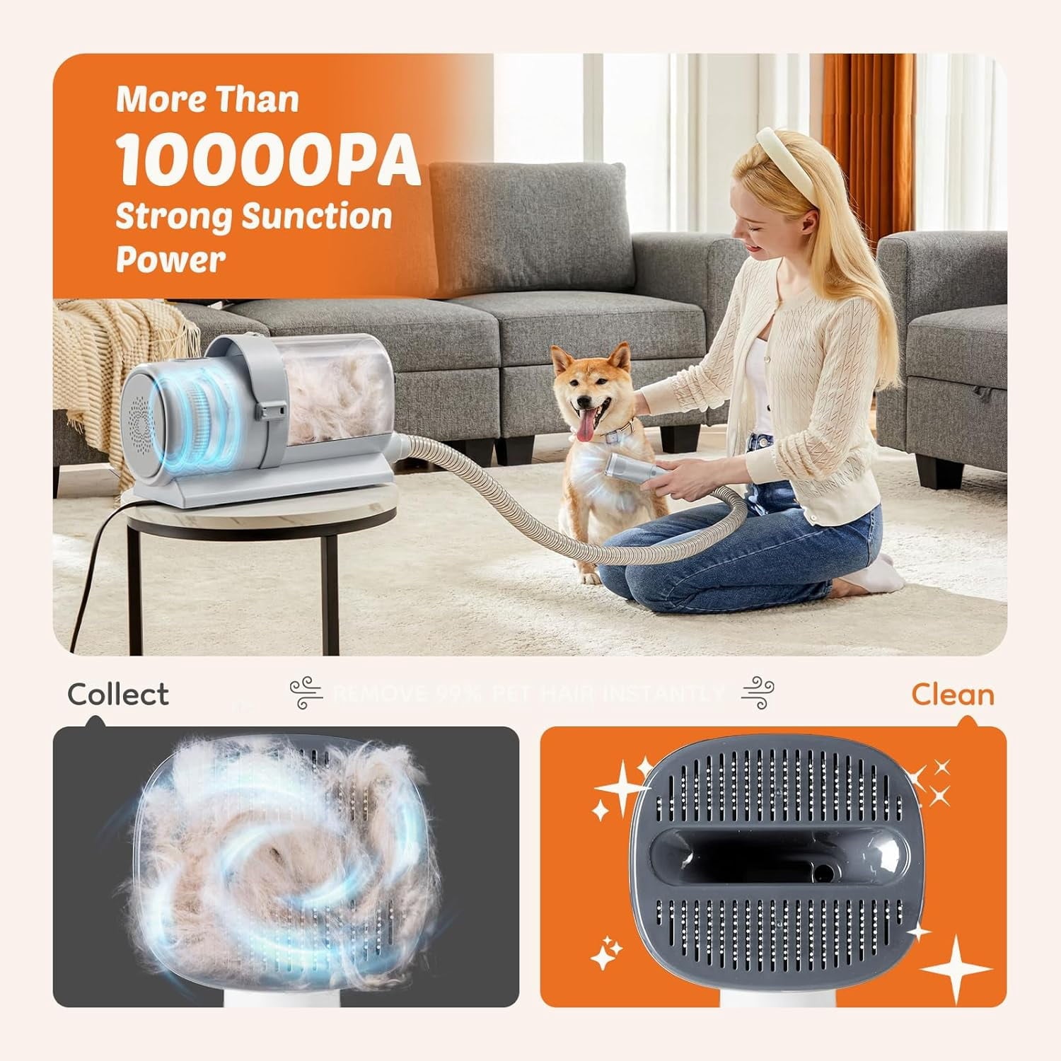2.5L Cup Professional Pet Grooming Vacuum Kit, 3 Suction Modes and 5 Groomer Tools with Cordless Low Noise Dog Clippers for Cats, Other Animals Hair Trimmer