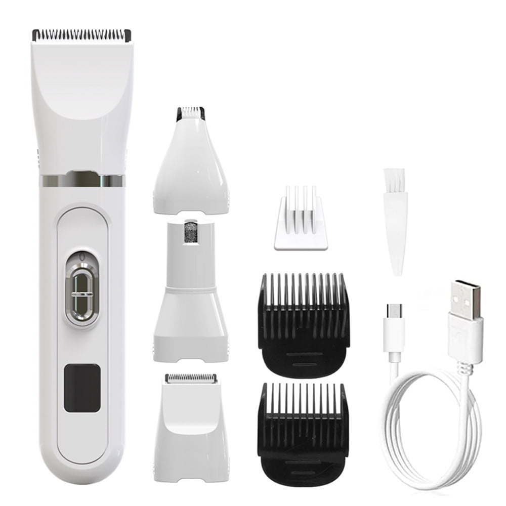 INTELIVE Dog Hair Clippers Grooming Kit, 4 in 1 Electric Trimmer, Low Noise Rechargeable Cordless Pet Hair Grooming with Nail Grinder for Cats Dogs Pets