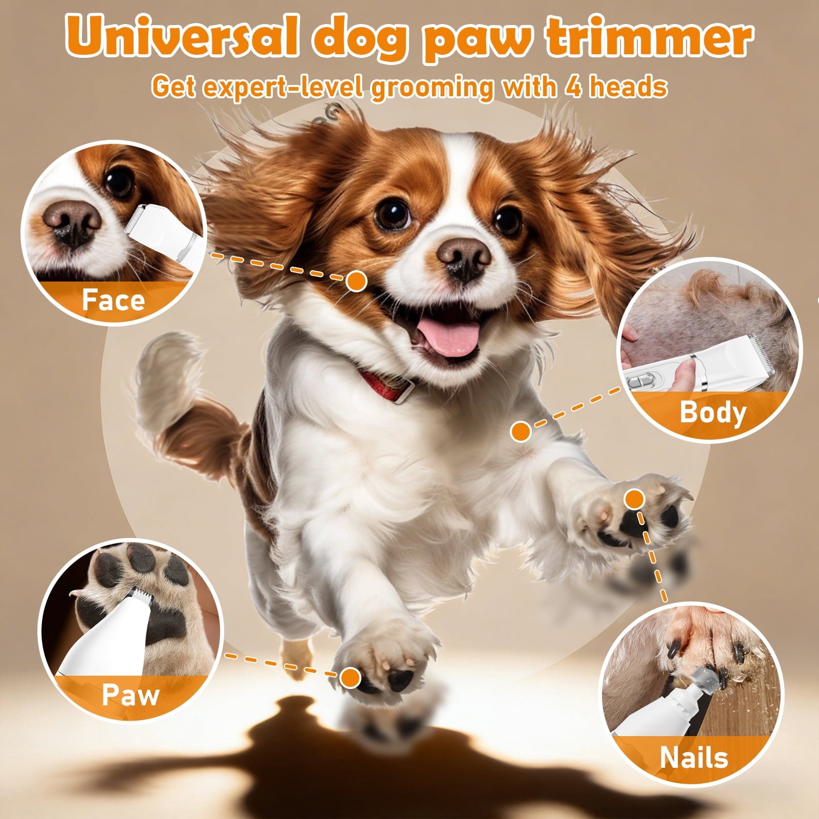 4 in 1 Portable&nbsp;Dog Grooming Kit 3 Speed Dog Hair Trimmer Nail Grinder with Durable LED Display USB Charging Waterproof Pet Grooming Supplies ABS White