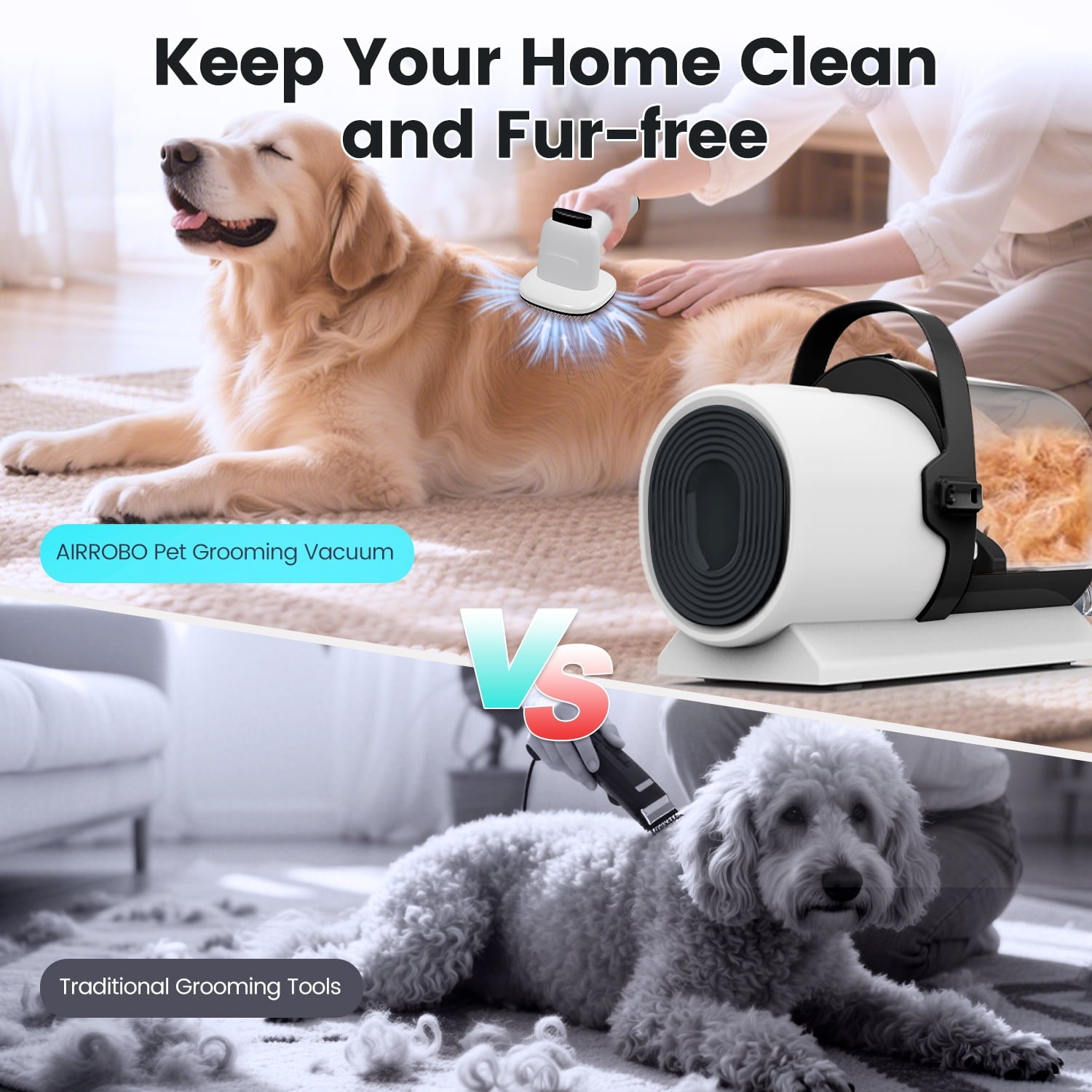 AIRROBO Dog Grooming Kit, 7in1  Dog Grooming Vacuum , 11000Pa Super Suction for Pet Hair,Grooming Vacuum for Shedding Grooming, Low Noise,
