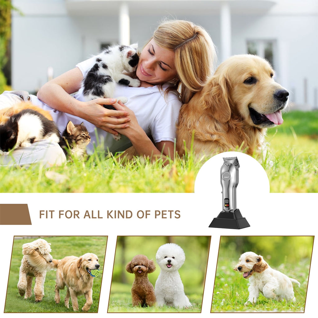 Dog Clippers for Grooming for Thick Heavy Coats, Professional Pet Grooming Clippers Supplies Kit Low Noise Rechargeable Stainless Steel Hair Trimmer with Ceramic Blade for Dogs Cats Animals
