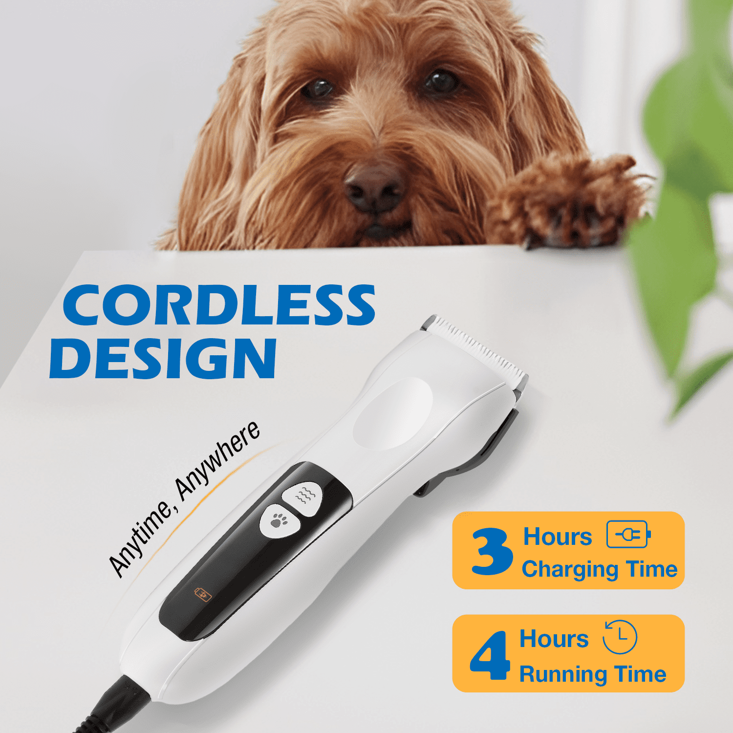 Petopia Cordless Dog Clippers for Grooming Kit 3 Speed 7000RPM Heavy Duty Hair Trimmers Metal Blade for Dogs Cat Pet with Thick&Heavy Coats, Low Noise Shaver
