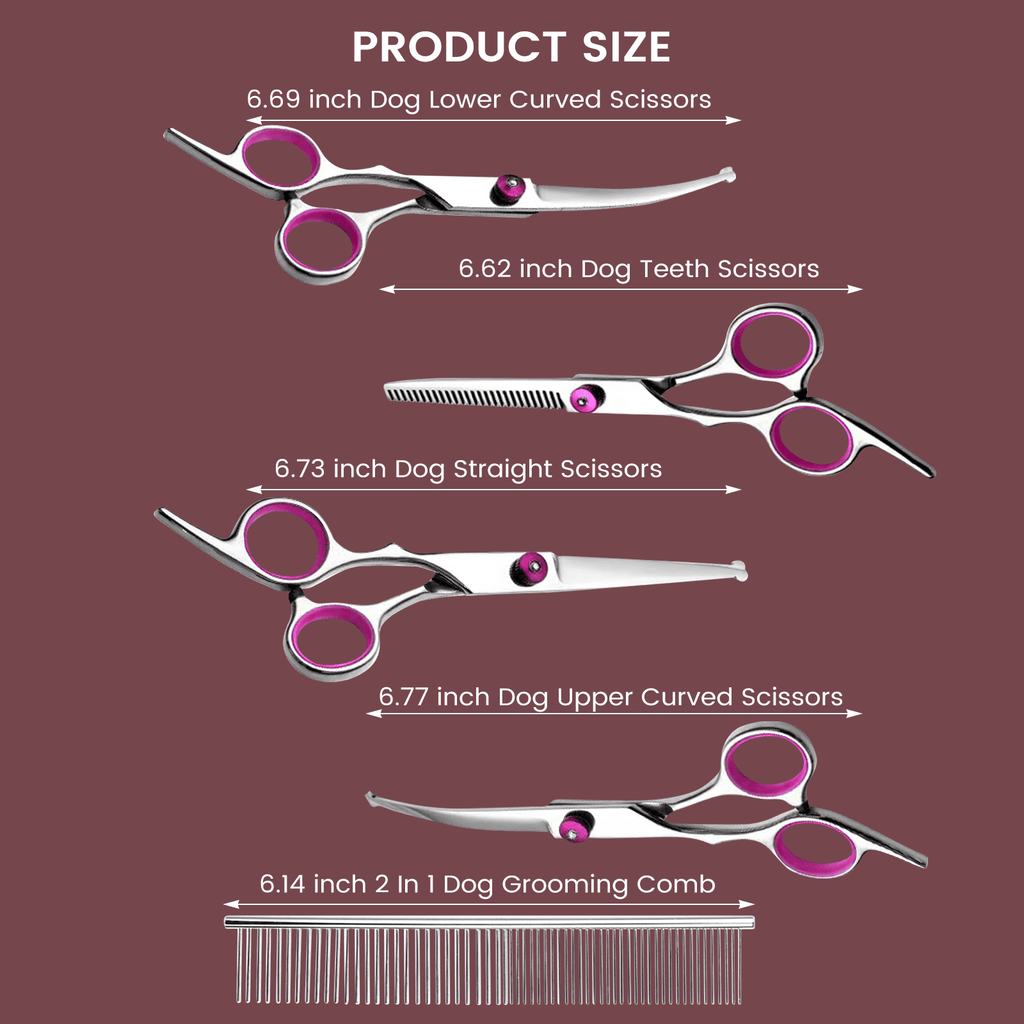 XUEYU Professional Dog Grooming Scissors Kit, 6 in 1 Dog Grooming Scissors with Safety Round Tips, 4CR Stainless Steel & Heavy-duty, Sharp & Study Pet Grooming Shears Kit for Dogs Cats(Pink)