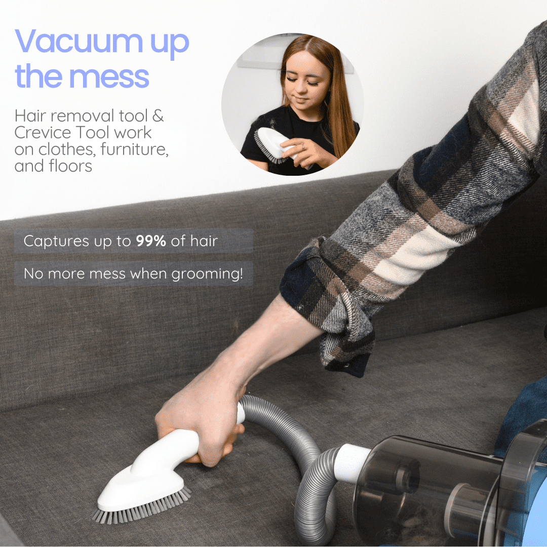Pet Grooming Kit for Dogs & Cats, with Vacuum, Removes up to 99% of Fur, Brushes, Clippers, for Shedding, Low Noise, Adjustable Speed Suction, 16 pcs, Blue