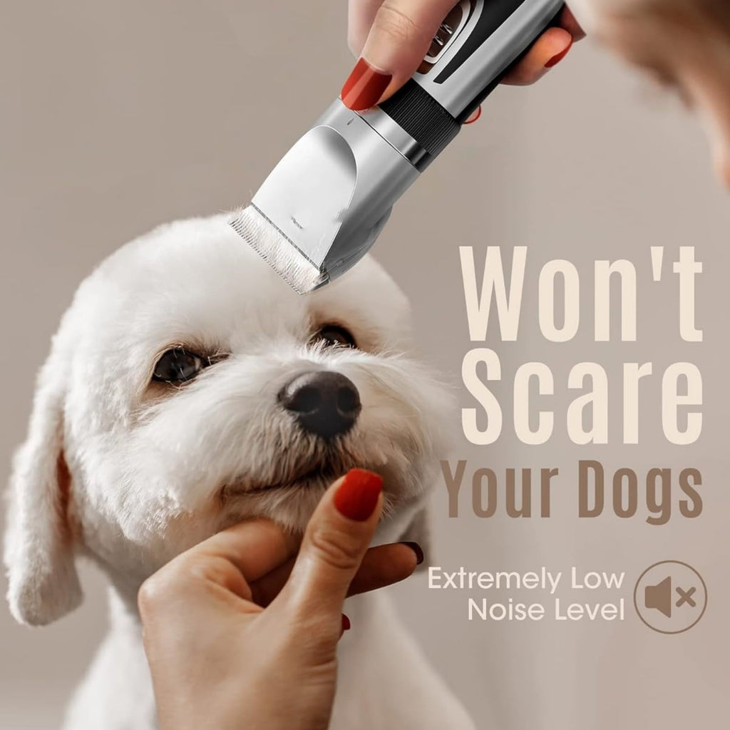 Low Noise 2-Speed Quiet Dog Grooming Kit - Rechargeable Cordless Pet Hair Clipper Trimmer Shaver for Small and Large Dogs, Cats and Animals