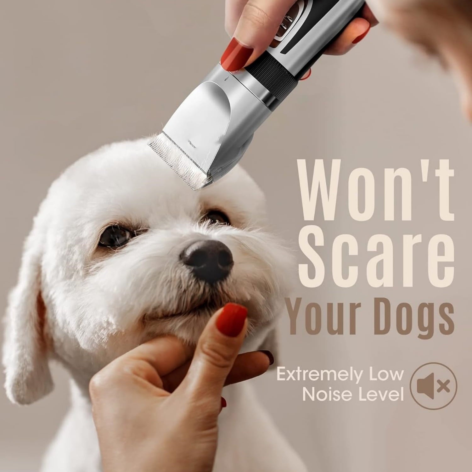 Low Noise 2-Speed Quiet Dog Grooming Kit - Rechargeable Cordless Pet Hair Clipper Trimmer Shaver for Small and Large Dogs, Cats and Animals