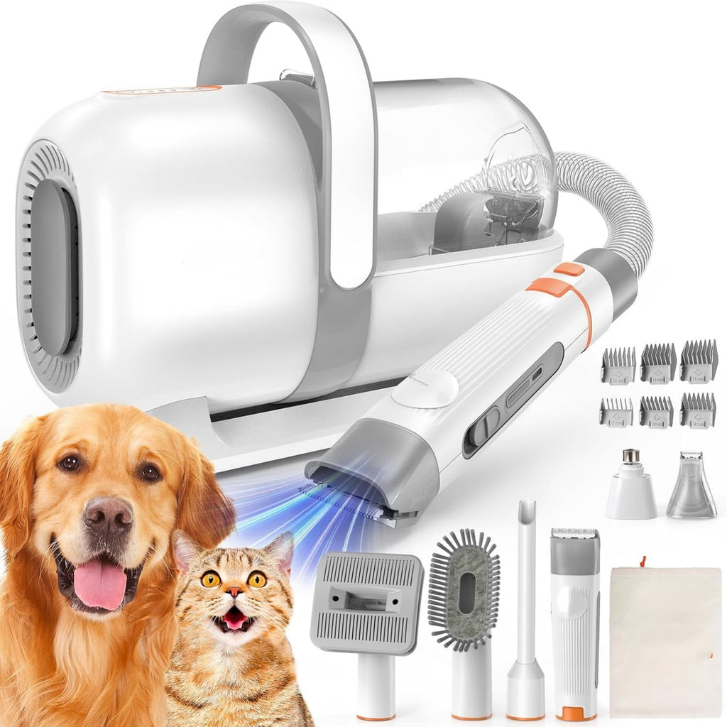 6-in-1 Dog Grooming Kit, Pet Grooming Vacuum for Shedding, Dog Hair Vacuum with Clipper Nail Trimmer Grinder, Pet Brush Groomer at Home, Low Noise Cats Hair Remover, 1.5L Dust Cup