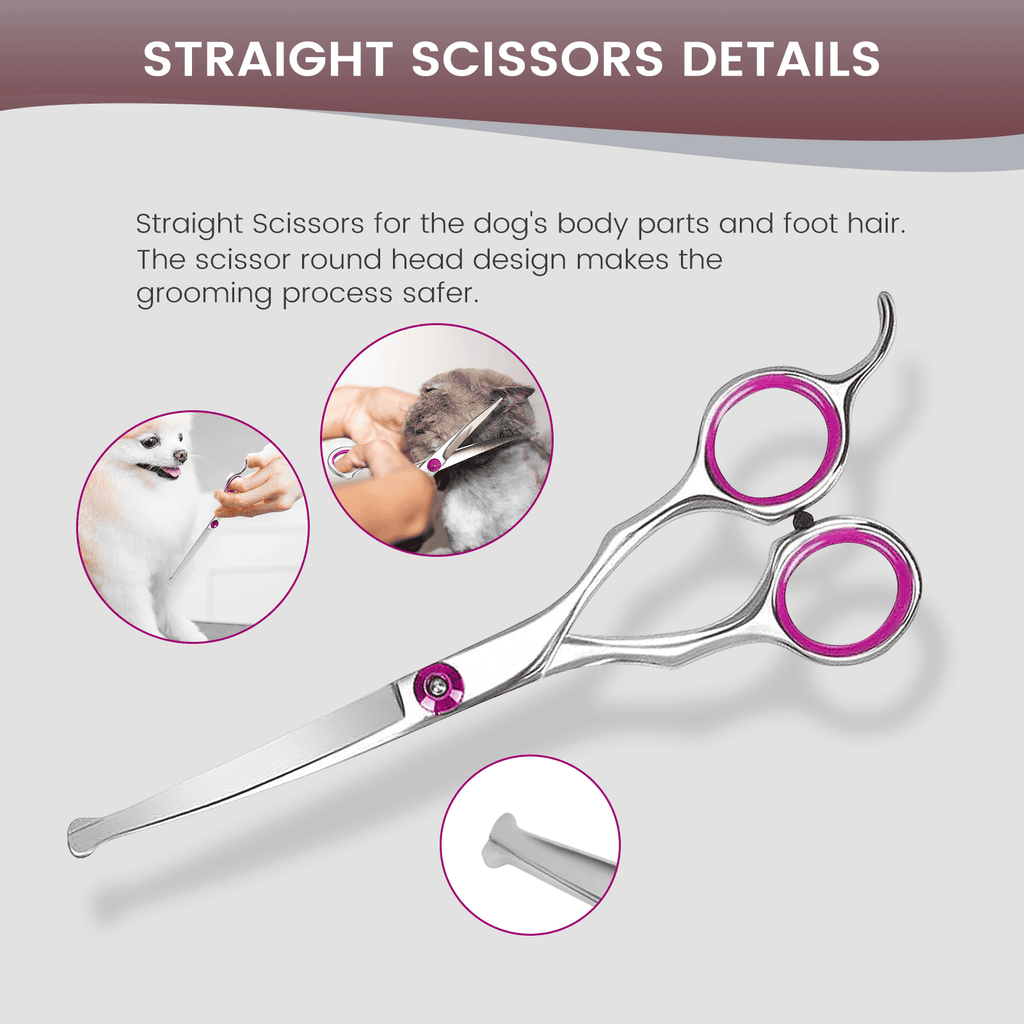 XUEYU Professional Dog Grooming Scissors Kit, 6 in 1 Dog Grooming Scissors with Safety Round Tips, 4CR Stainless Steel & Heavy-duty, Sharp & Study Pet Grooming Shears Kit for Dogs Cats(Pink)