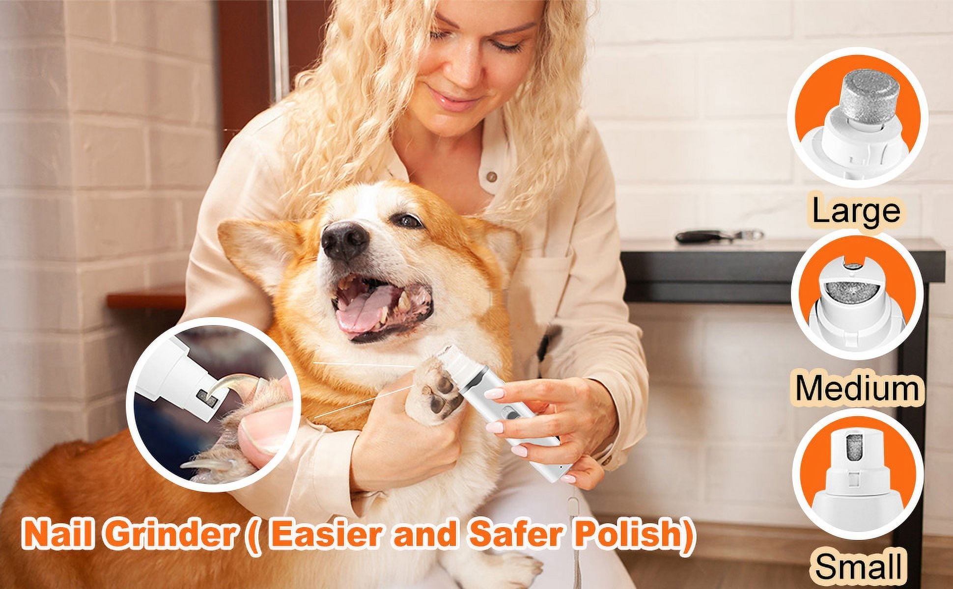 Dogs Hair Clippers Grooming Kit with Nail Grinder, 4-in-1 Electric pet Clippers for Dogs, Low Noise USB Rechargeable Cordless for Dogs Cat, Grooming Paws, Eyes, Ears, Face, Matted Hair, White