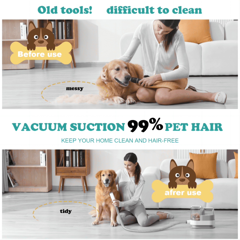 acdanc  Pet Clipper Grooming Kit with Vacuum Suction and Vacuum Picks Up 99% Pet Hair, 5 Grooming Tools, Low Noise Pet Grooming Vacuum with Dog Clippers,2.5L Large Capacity Pet Hair Collection Box