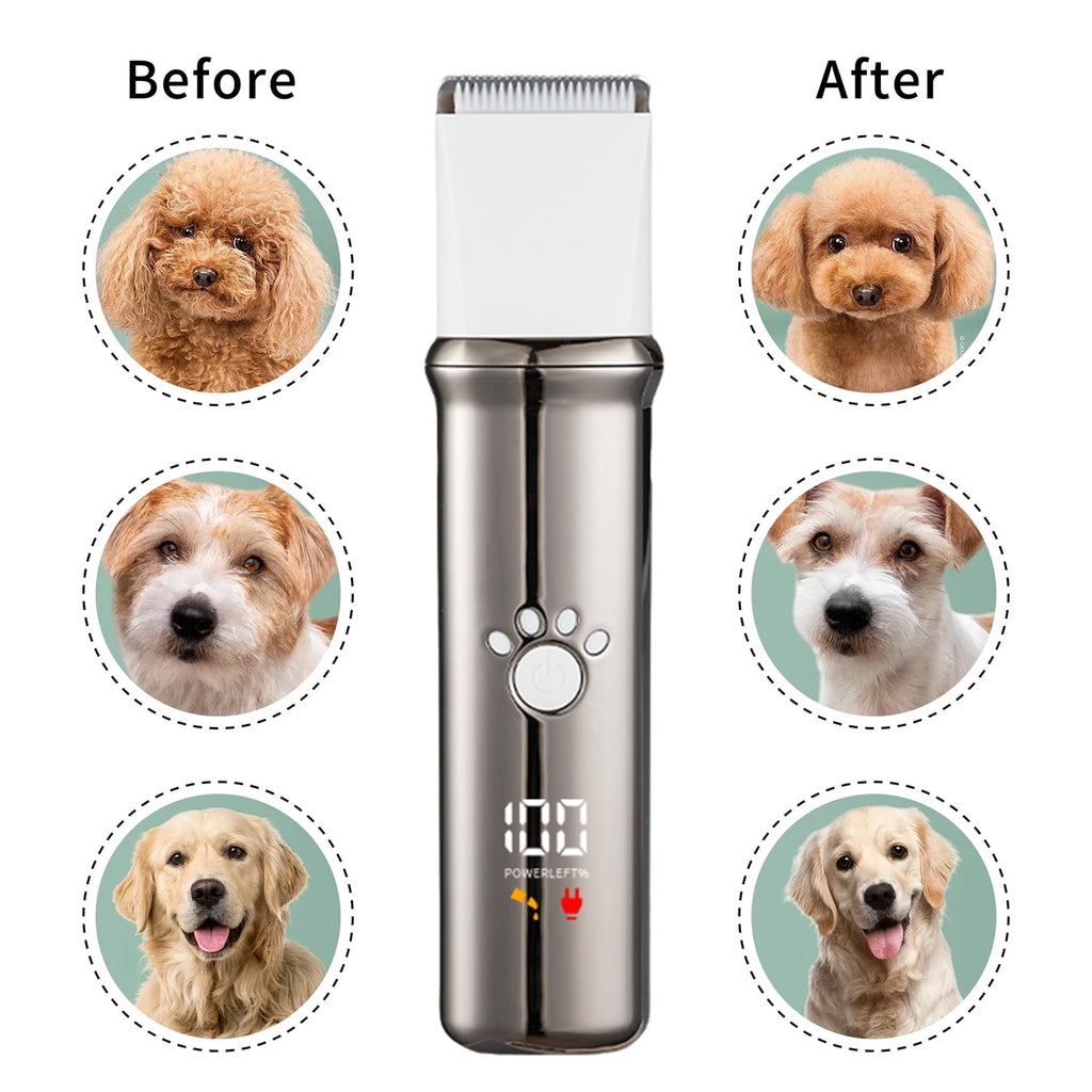 VANECL 4 in 1 Dog Grooming Clippers Kit with LED Display,Waterproof Dog Clippers Cordless for thick hair,Low Noise Dog Hair Trimmer for Dogs Cats Animals