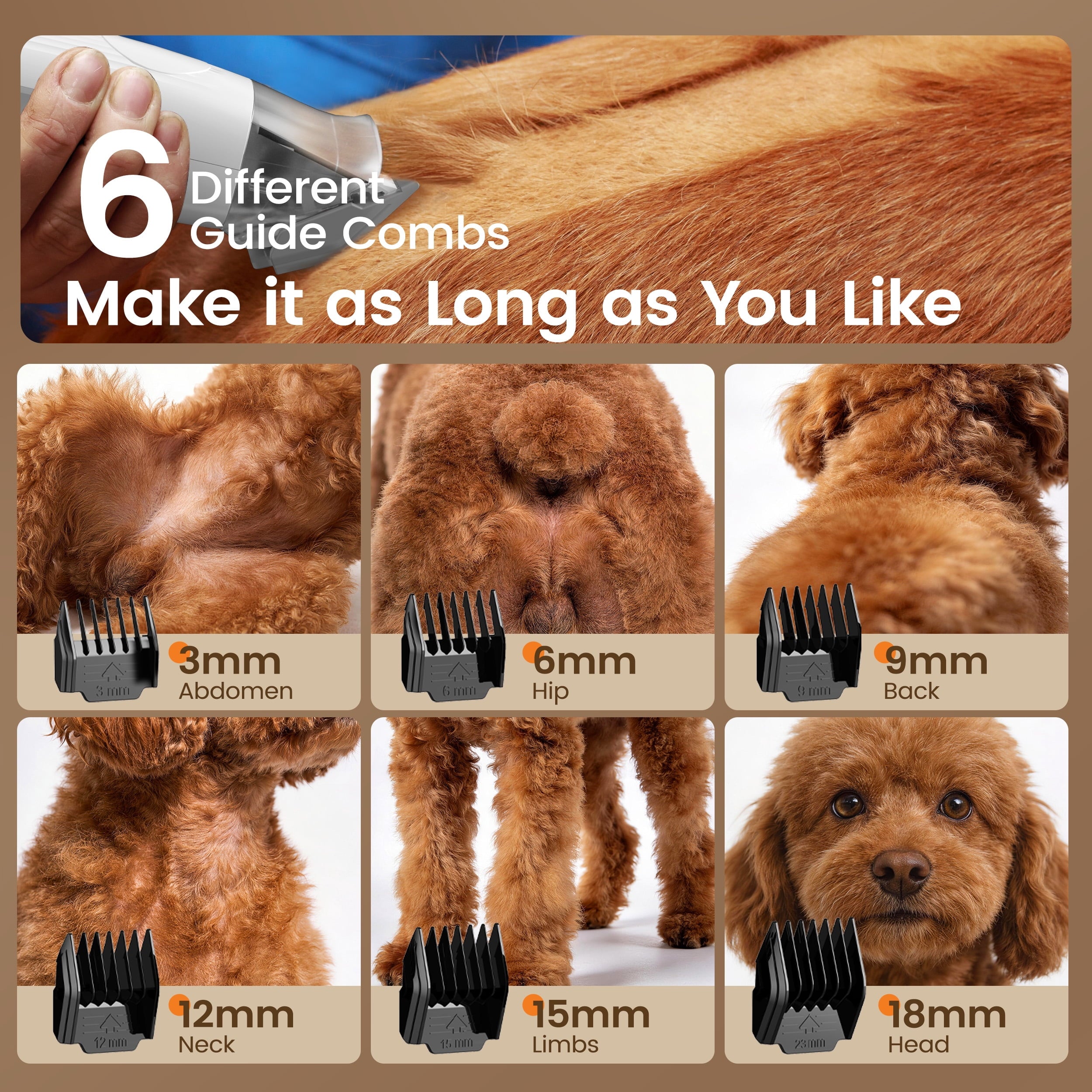 Oneisall LM6 15000Pa Dog Grooming Vacuum for Shedding 99% Pet Hair, 9-in-1 400W Dog Grooming Kit with 2L Dust Cup & Grooming Tools, Pet Hair Vacuum Cleaners for Home, Orange