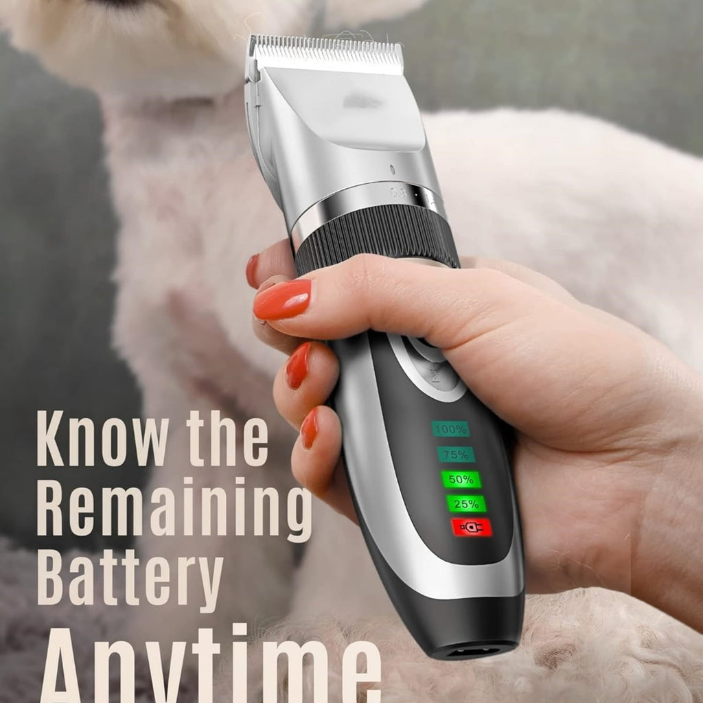 Low Noise 2-Speed Quiet Dog Grooming Kit - Rechargeable Cordless Pet Hair Clipper Trimmer Shaver for Small and Large Dogs, Cats and Animals