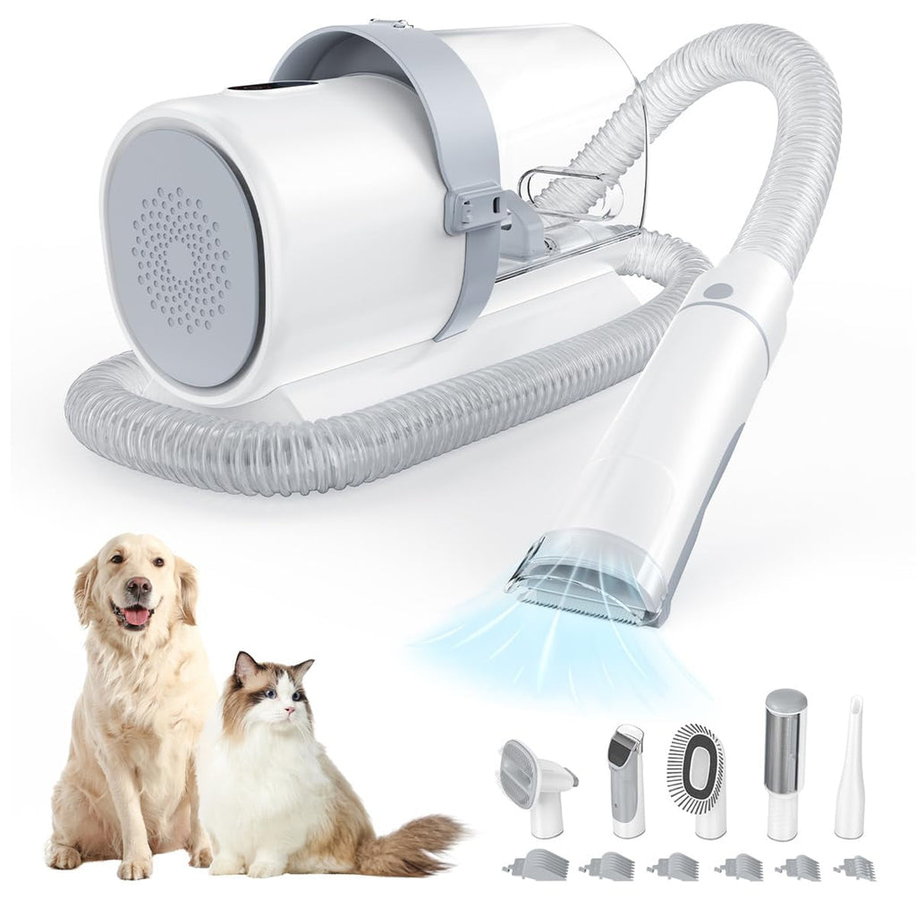 Blazezo Pet Grooming Kits, Professional Dog Grooming Clippers with 2.5L Cup, 3 Suction Modes, Low Noise Dog Grooming Kit, 5 Tools for Dogs & Cats Hair Trimming