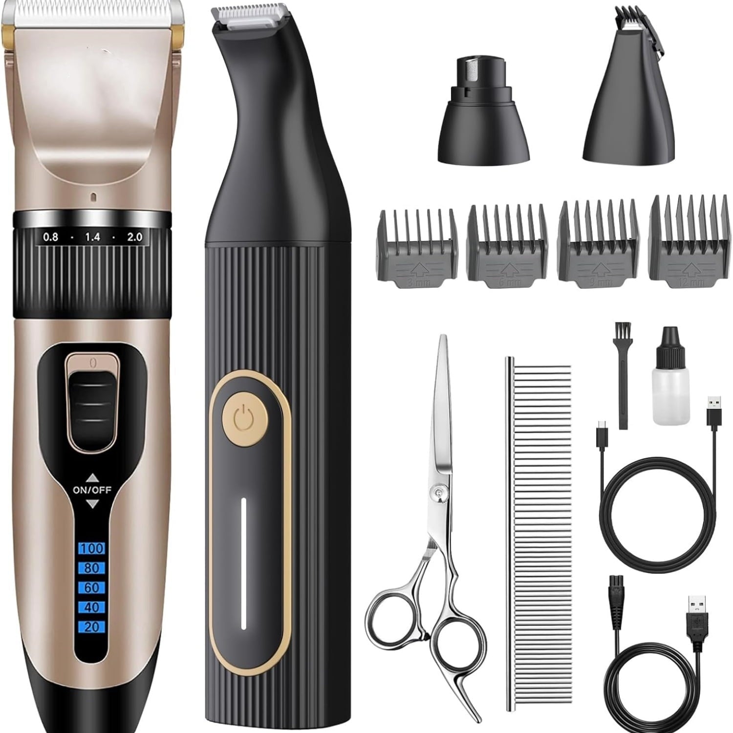 Dog Clippers for Grooming for Heavy Thick Hair&Coats,Low Noise Hair Trimmer,Rechargeable Cordless Pet Shaver, Dog Grooming Kit with Paw Trimmer Nail Grinder for Small Large Dogs