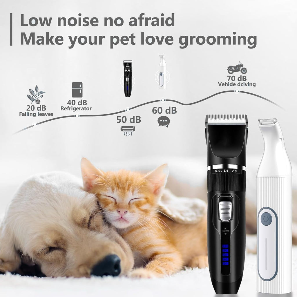 "Dog Clippers Grooming Kit Hair Clipper -4 in 1Low Noise -Rechargeable-Cordless Quiet Paw Trimmer Nail Grinder, Trimmer Grooming for Thick Hair&Coats,Pet Shaver for Small and Large Dogs Cats "